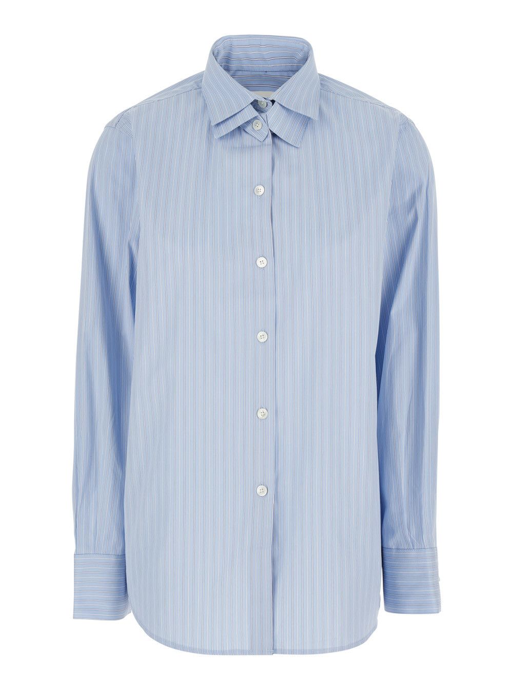 Rohe Blue Shirt with Double Collar and All-Over Striped Motif in Cotton for Women Size M / US 6-8 / IT 42-44 - 1 Thumbnail