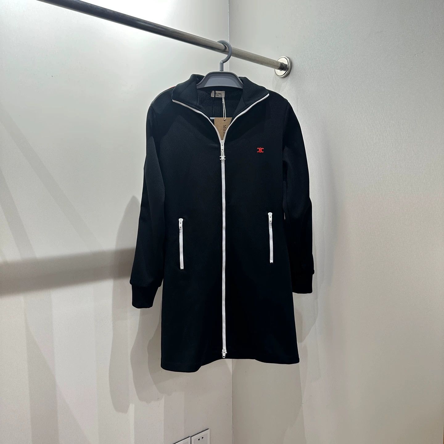 Celine Celine apr267 new black embroidered Triomphe long zip coat S Size S / US 4 / IT 40 - 1 Thumbnail