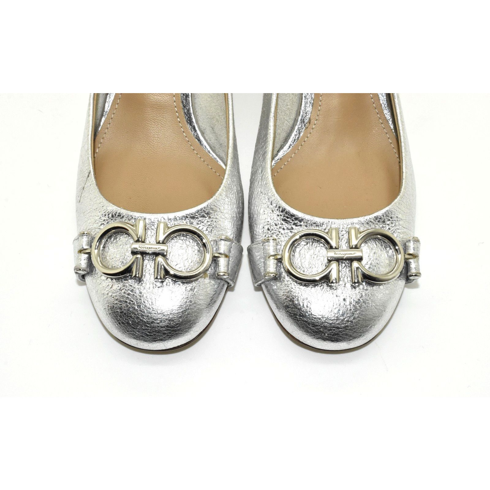 Salvatore Ferragamo SALVATORE FERRAGAMO Silver Tumble Leather Pumps Size 4C Size US 4 / IT 34 - 5 Thumbnail