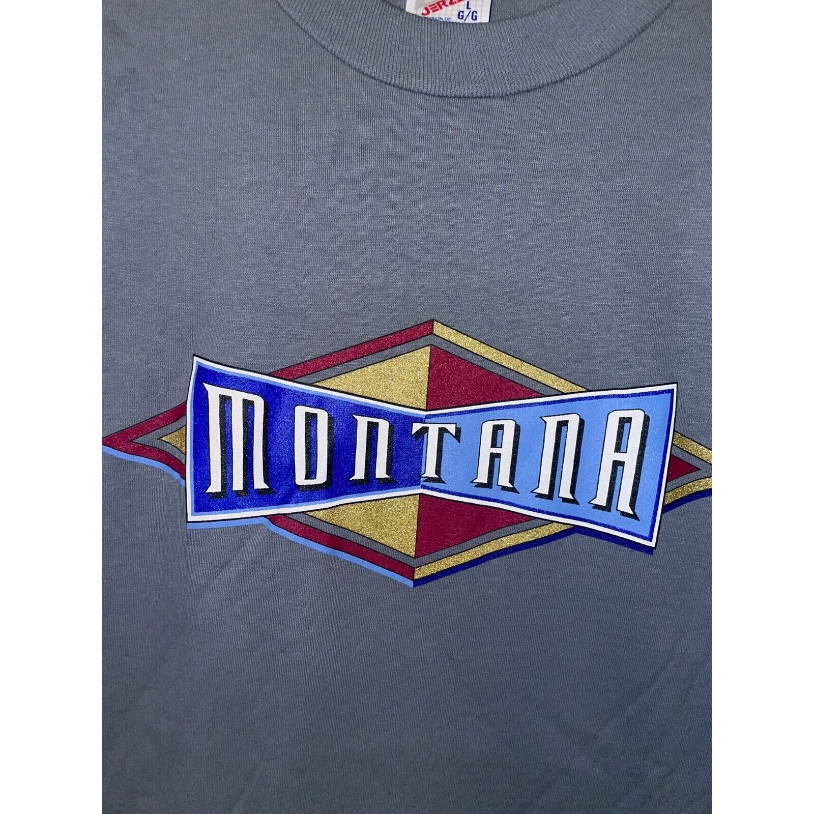 Jerzees Vintage Montana Shirt Diamond State Blue Gray Tee 90s Large Size US L / EU 52-54 / 3 - 4 Thumbnail