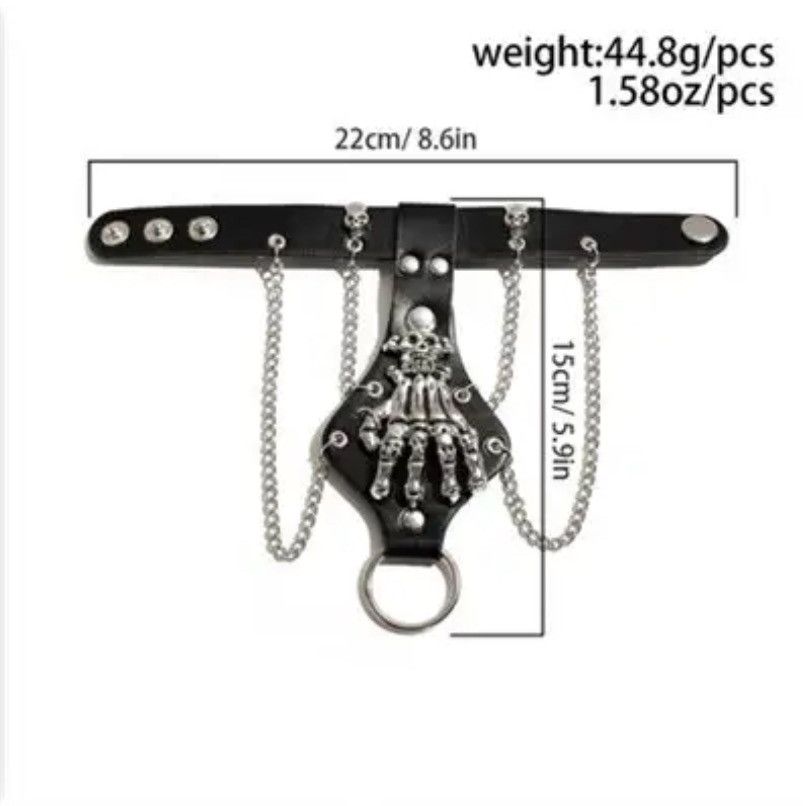 Jewelry Goth Black Skull Finger Wrist Chains Rings Bracelets Size ONE SIZE - 5 Thumbnail