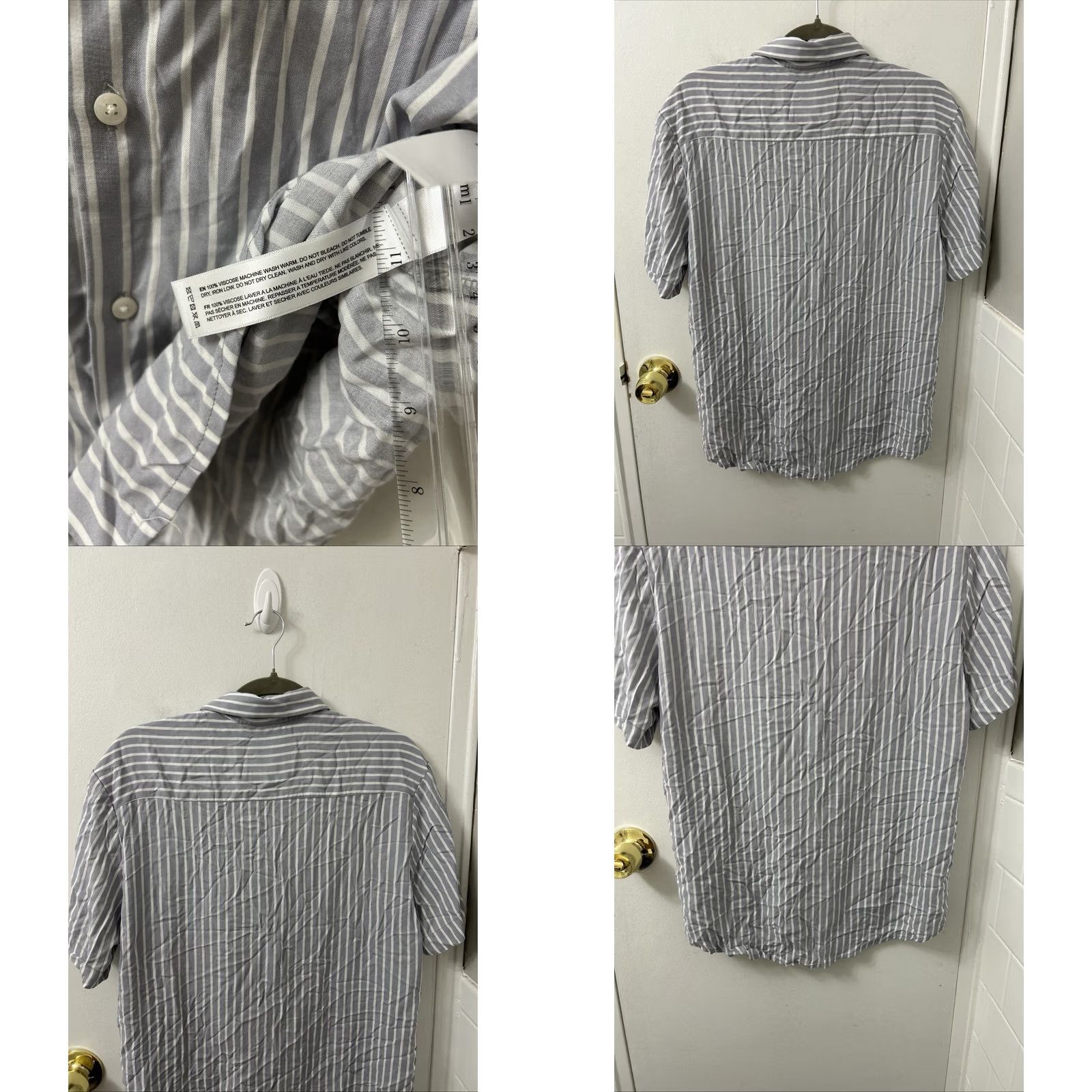 Denime Denim & Flower Ricky Singh Shirt Mens M Grey White Striped Viscose S/S NWT Size US M / EU 48-50 / 2 - 8 Thumbnail