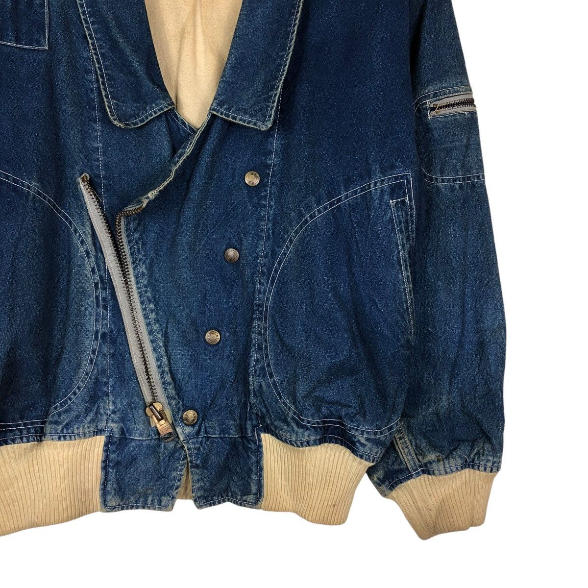 Japanese Brand 🔥VINTAGE BOMBER JACKET DENIM ZIG ZAG DOUBLE COLLAR Size US M / EU 48-50 / 2 - 7 Thumbnail