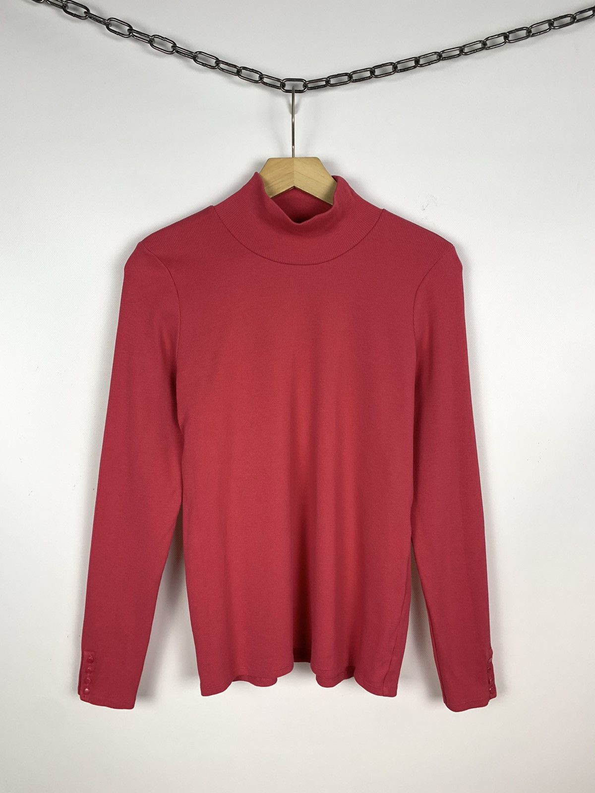 Sezane Sezane Mock Neck Long Sleeve T-Shirt Pink Size XL Luxury Top Size XL / US 12-14 / IT 48-50 - 1 Thumbnail