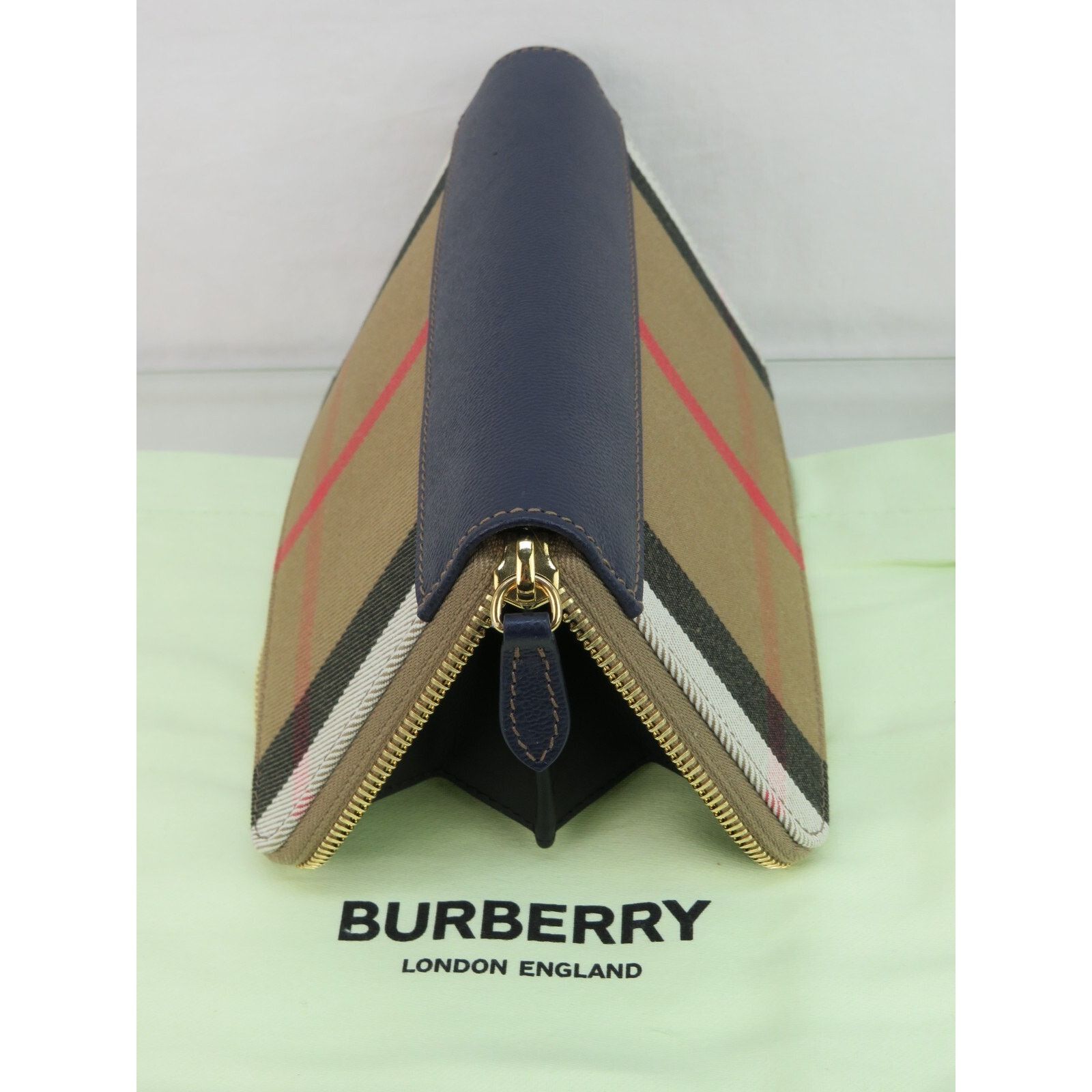 Burberry BURBERRY BLUE LEATHER CHECK CANVAS ZIP CONTINENTAL WALLET Size ONE SIZE - 10 Thumbnail