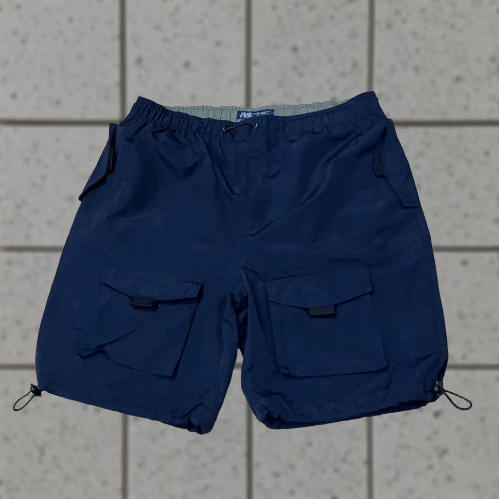 Vintage VINTAGE NAVY FIRST UNION Nylon Cargo Shorts Navy Blue Elastic Waist & Elastic Cinch Knee UAE Size US 33 - 1 Thumbnail