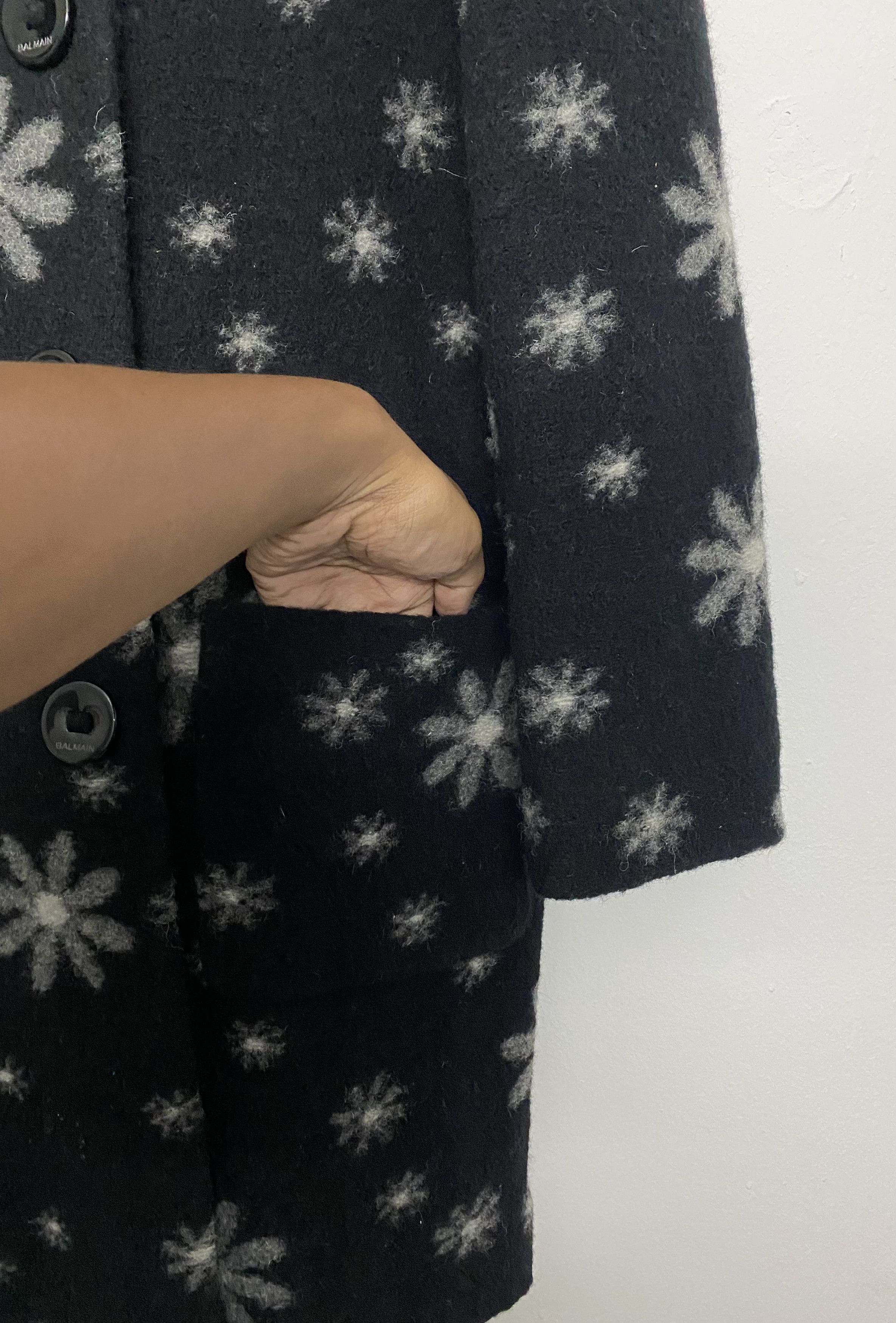 Vintage BALMAIN PARIS Flower Print Wool Blend Coat Jacket