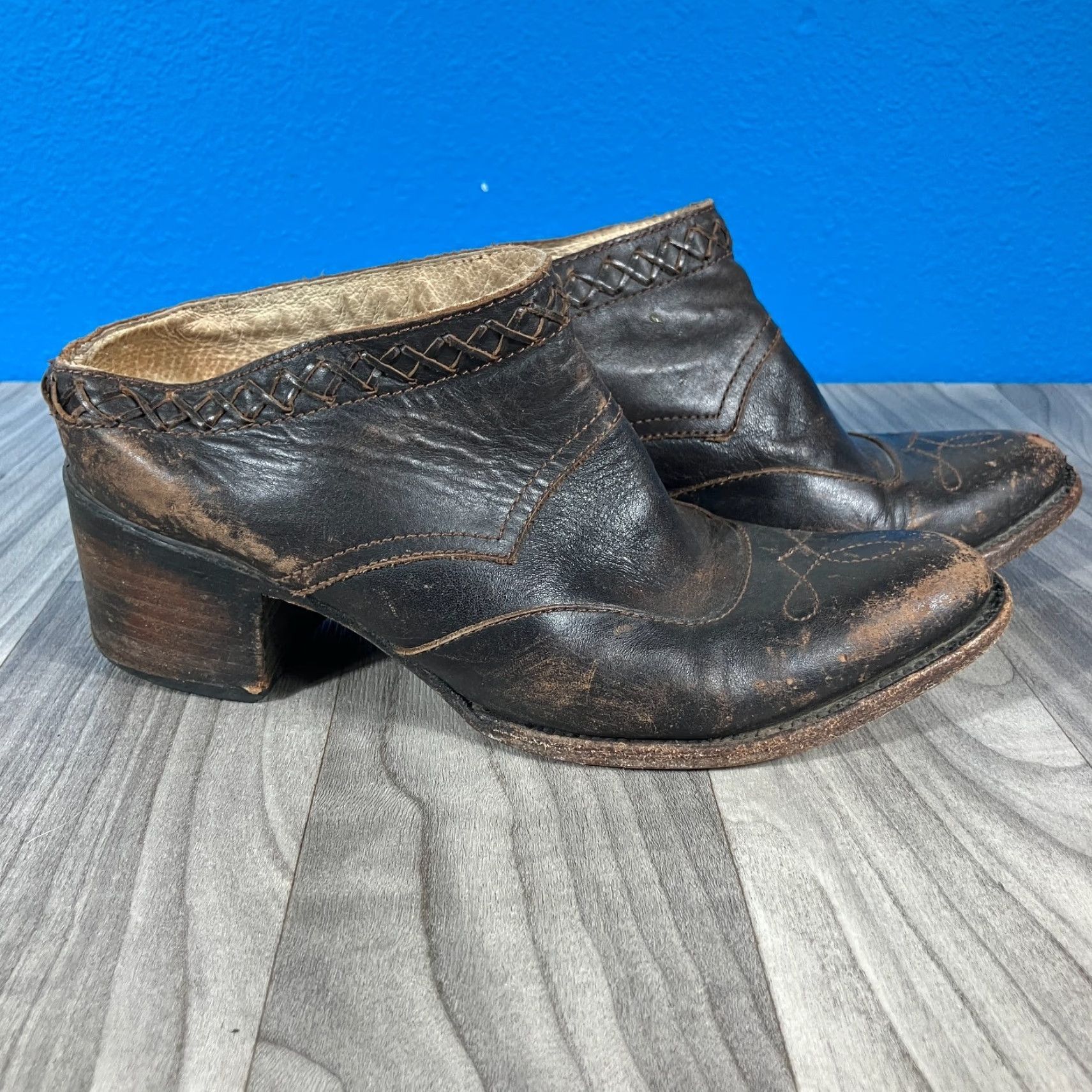 FREEBIRD Freebird By Steven Prisn Mules Brown Leather Slip On Block Heel 9 Women Casual Shoes Size US 9 / IT 39 - 3 Thumbnail