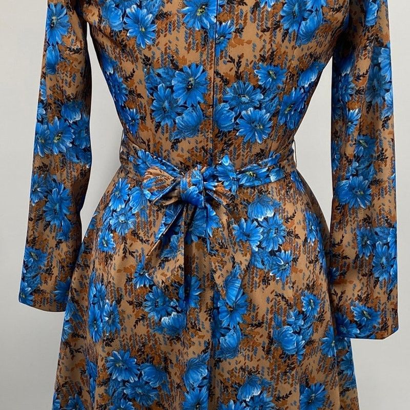 Vintage Vintage 60s Floral Fit & Flare Dress Tie Belt Long Sleeve Size M / US 6-8 / IT 42-44 - 7 Thumbnail