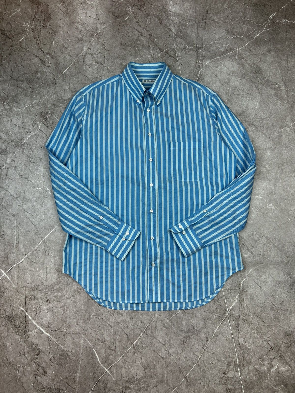 Loro Piana Loro Piana Shirt Button Up White Blue Stripped Cotton Formal Size US L / EU 52-54 / 3 - 4 Thumbnail