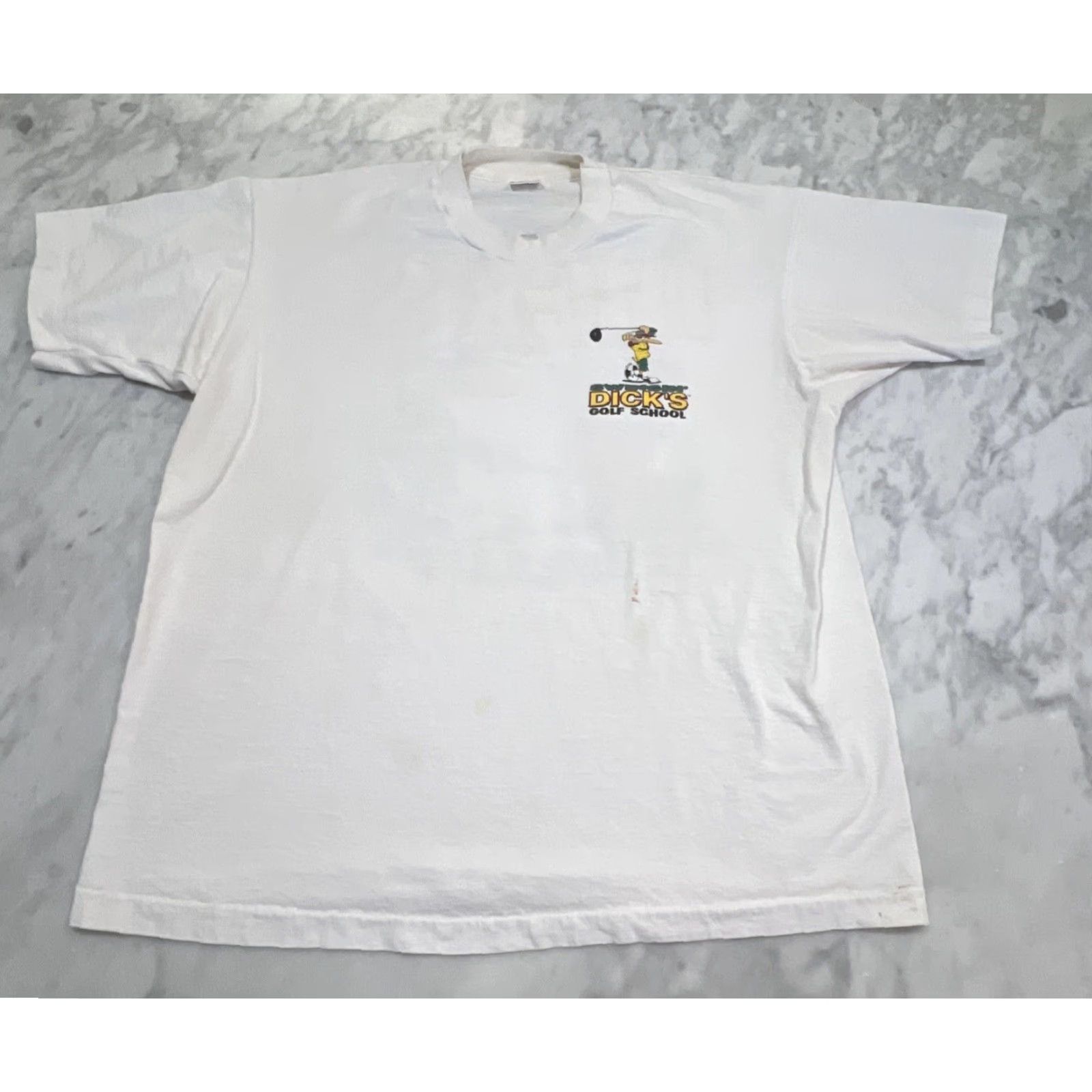Fruit Of The Loom VINTAGE Fruit Of The Loom Golf T-Shirt Men XL White Crew Neck Short Sleeve 1990s Golfer 90s Funny Dick’s Swingin’ Golf School Shirt Size US XL / EU 56 / 4 - 6 Thumbnail