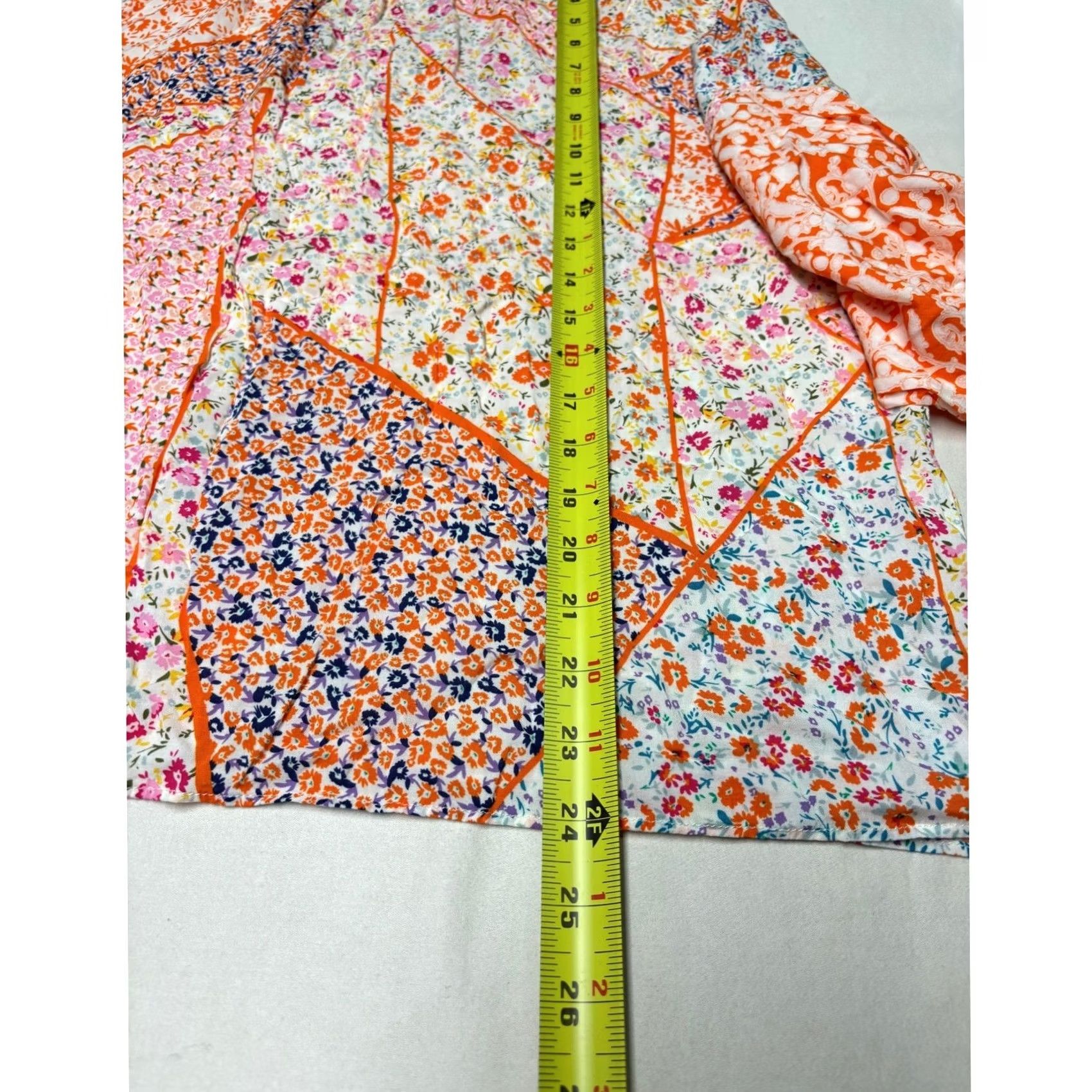 Vintage Rose + Olive Floral Patchwork Blouse Orange Womens XL Rayon 3/4 Balloon Size XL / US 12-14 / IT 48-50 - 5 Thumbnail