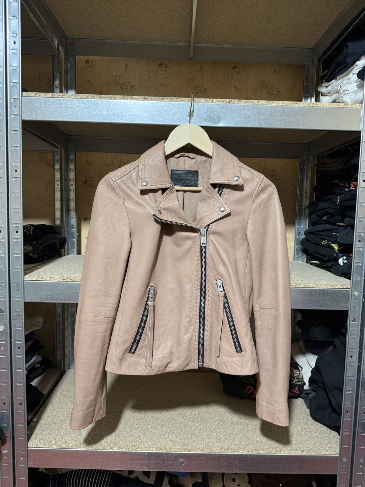 Allsaints × Designer ALL SAINTS DALBY BIKER LAMB BEIGE LEATHER FULL ZIPPER JACKET Size M / US 6-8 / IT 42-44 - 1 Thumbnail