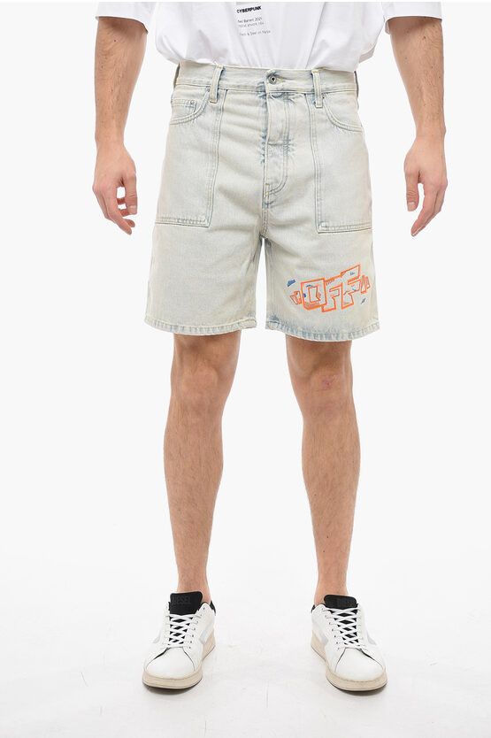 image of Off White Seasonal Vintage Wash Utility Denim Shorts in Light Blue, Men's (Size 29)