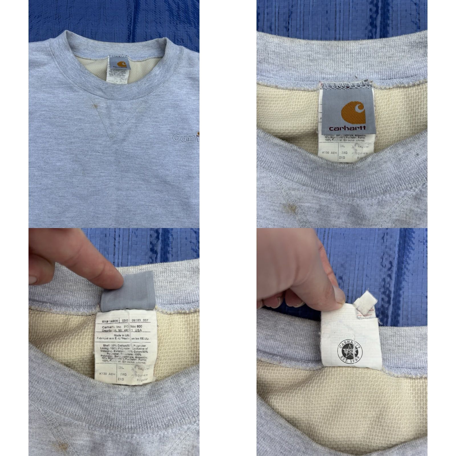 Carhartt VINTAGE Carhartt Sweatshirt 2XL Gray Thermal Lined Heavyweight Crewneck K130 ASH Mens Sweatshirt Size US XXL / EU 58 / 5 - 9 Thumbnail