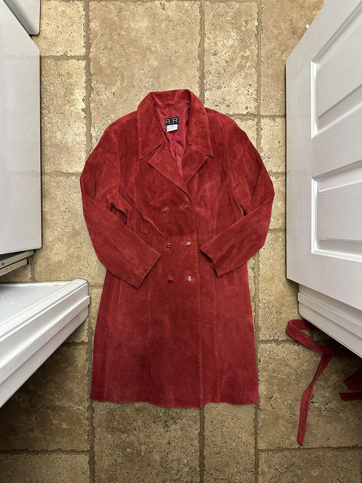 American Trench R2R Red Suede Trench Coat Winter Jacket Long Sleeve Size XL / US 12-14 / IT 48-50 - 1 Thumbnail