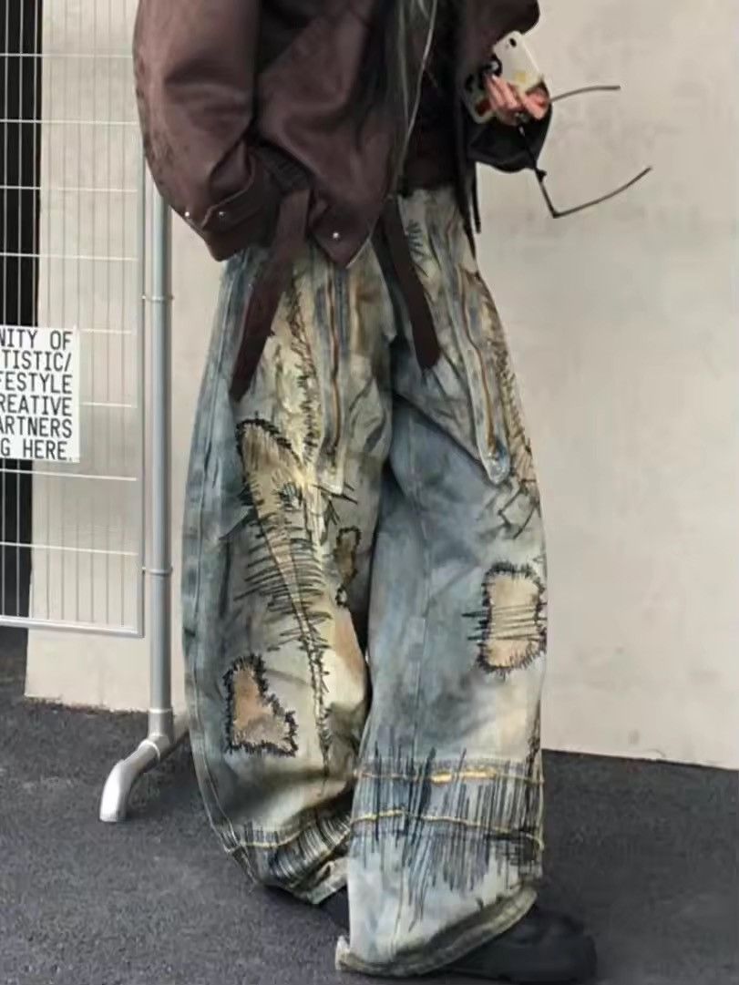 Designer × Japanese Brand × Vintage Destruction Style Embroidered Wide Leg Denim Size 32" / US 10 / IT 46 - 1 Thumbnail