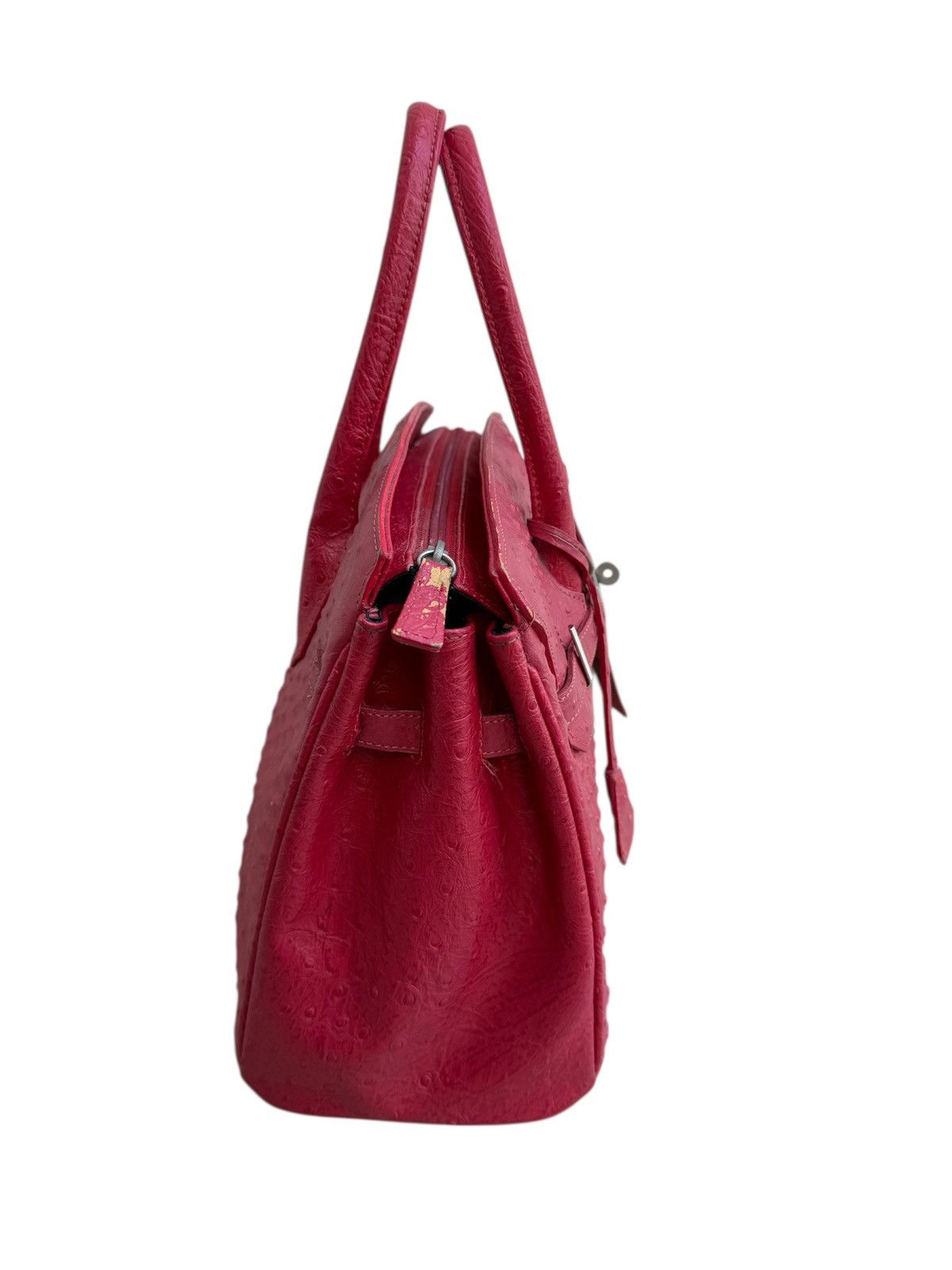 Handmade RARE ‼️ Vintage Ostrich Leather Red ‘Birkin’ Red Kelly Bag Size ONE SIZE - 4 Thumbnail