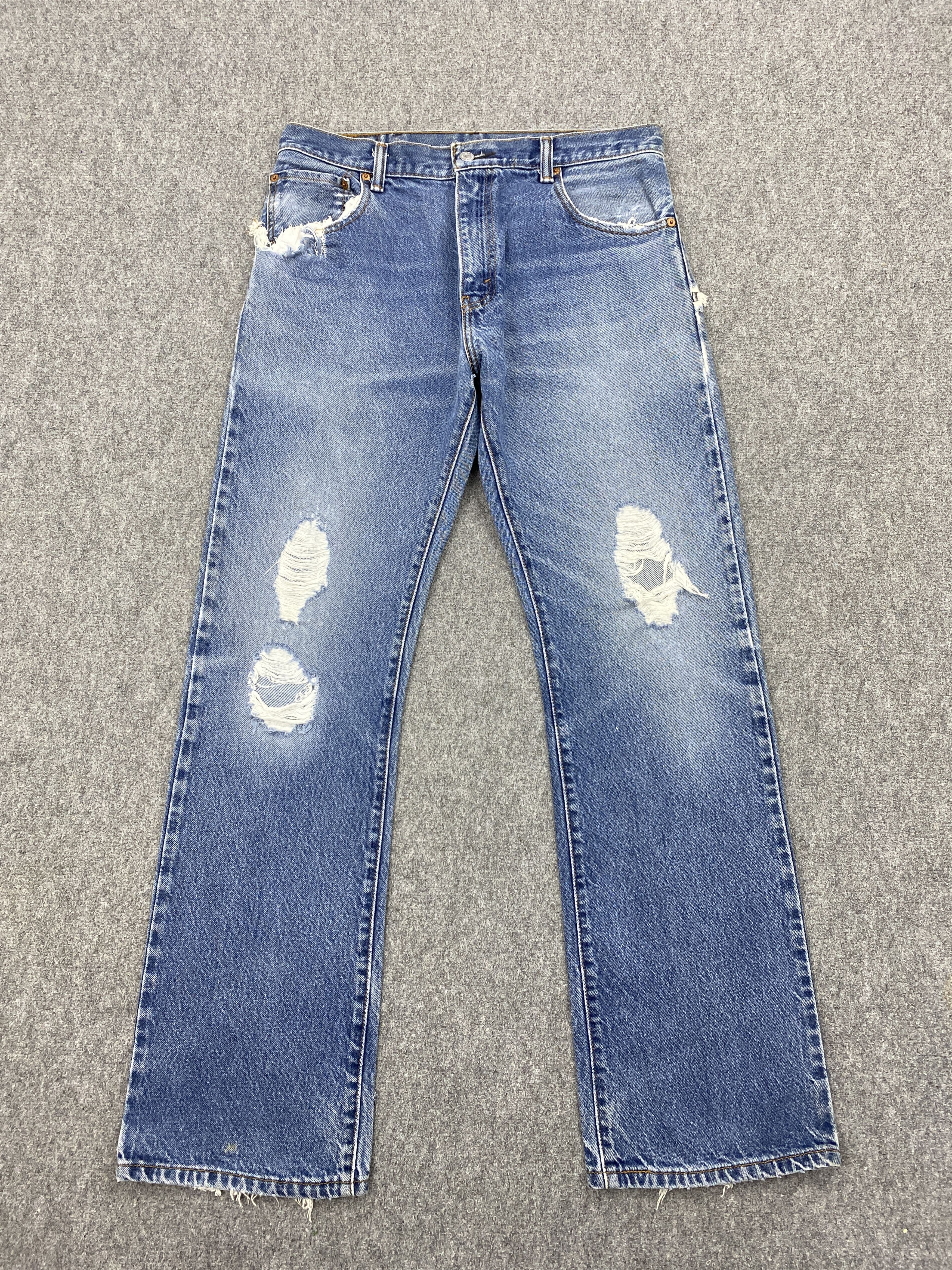 image of Distressed Denim x Levis Distressed Vintage Levi's 517 Faded Blue Flare Bootcut Jeans in Blue Denim