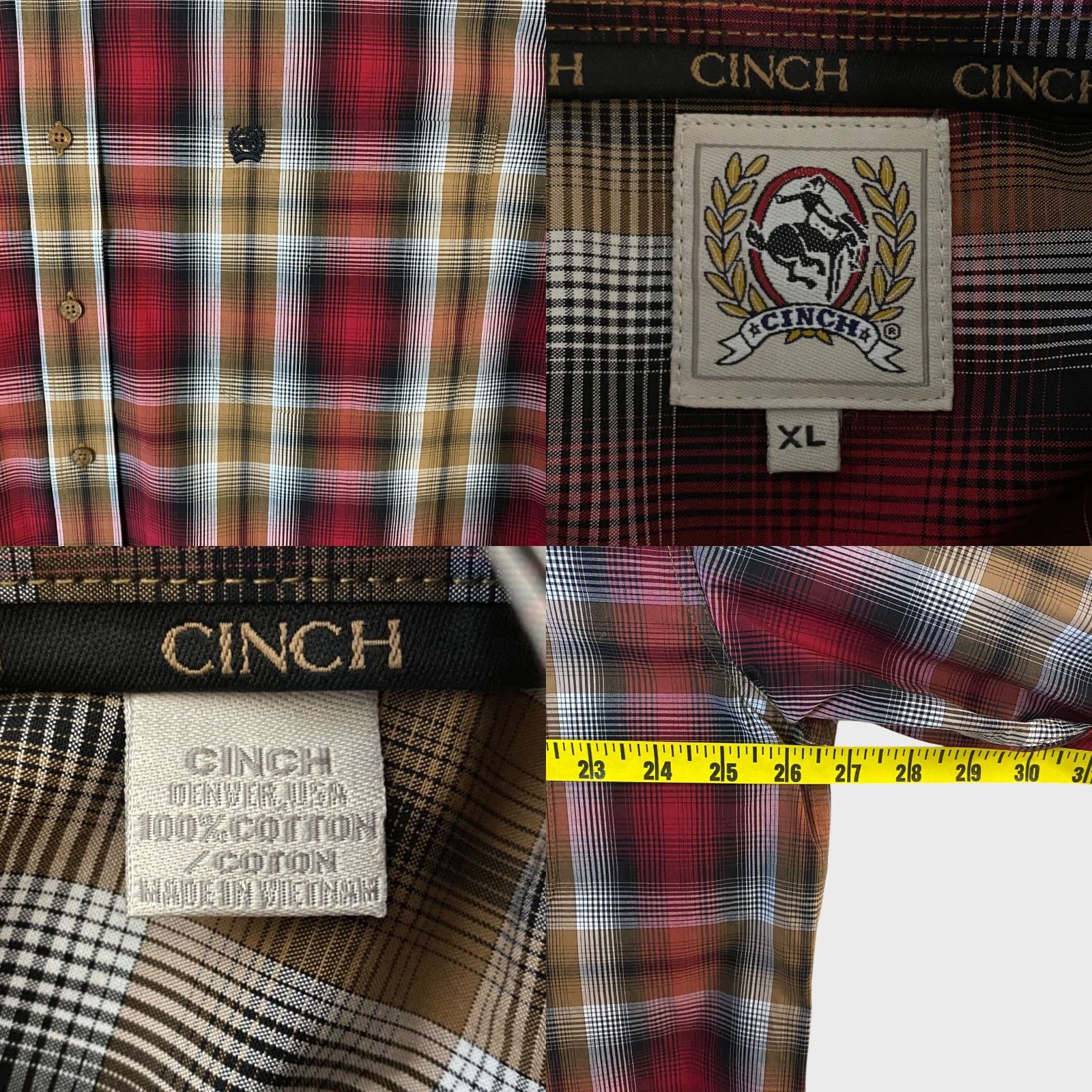Vintage VINTAGE Cinch Plaid Button-Up Shirt Red Men's XL Reversible Paisley Cuffs Classic Western Size US XL / EU 56 / 4 - 8 Thumbnail
