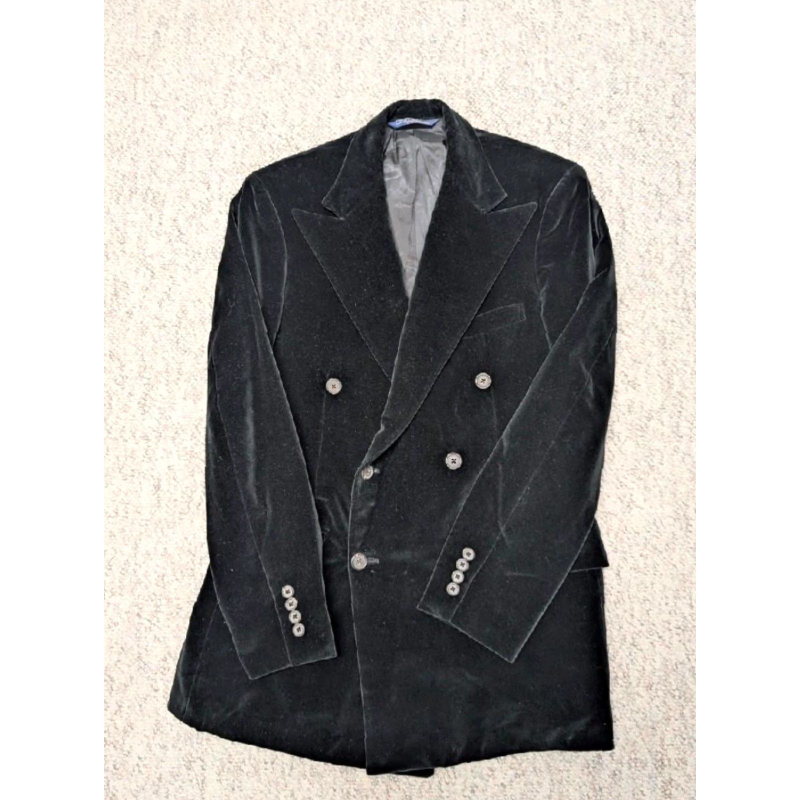 Polo Ralph Lauren VINTAGE Polo by Ralph Lauren Blazer Men Velvet 36 Black Two-Button Double-Breasted Peak Lapel Smoking Jacket 1970s Analysis Size US M / EU 48-50 / 2 - 3 Thumbnail