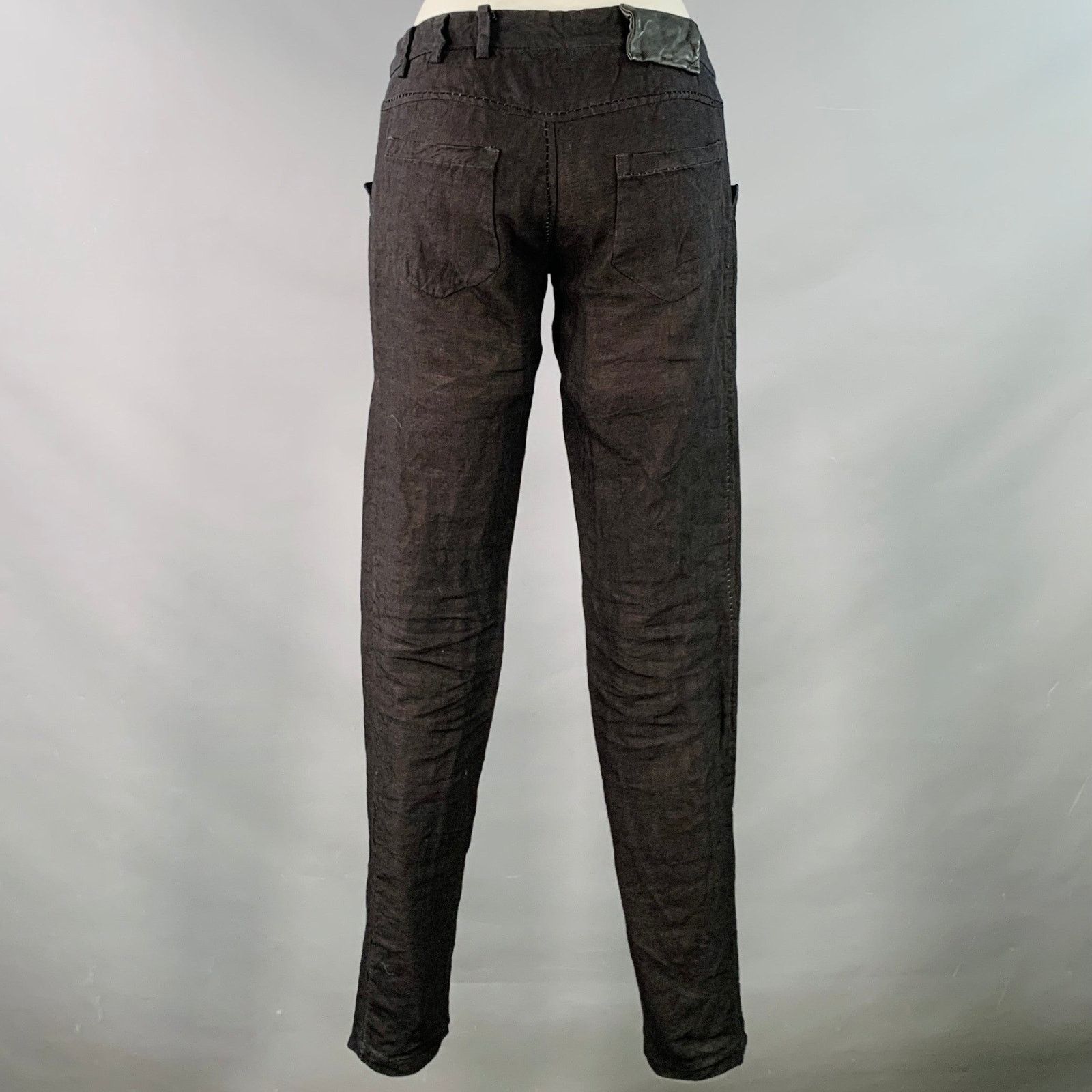 Other Black Linen Narrow Leg Tapered Button Fly Casual Pants Size 27" / US 4 / IT 40 - 2 Thumbnail