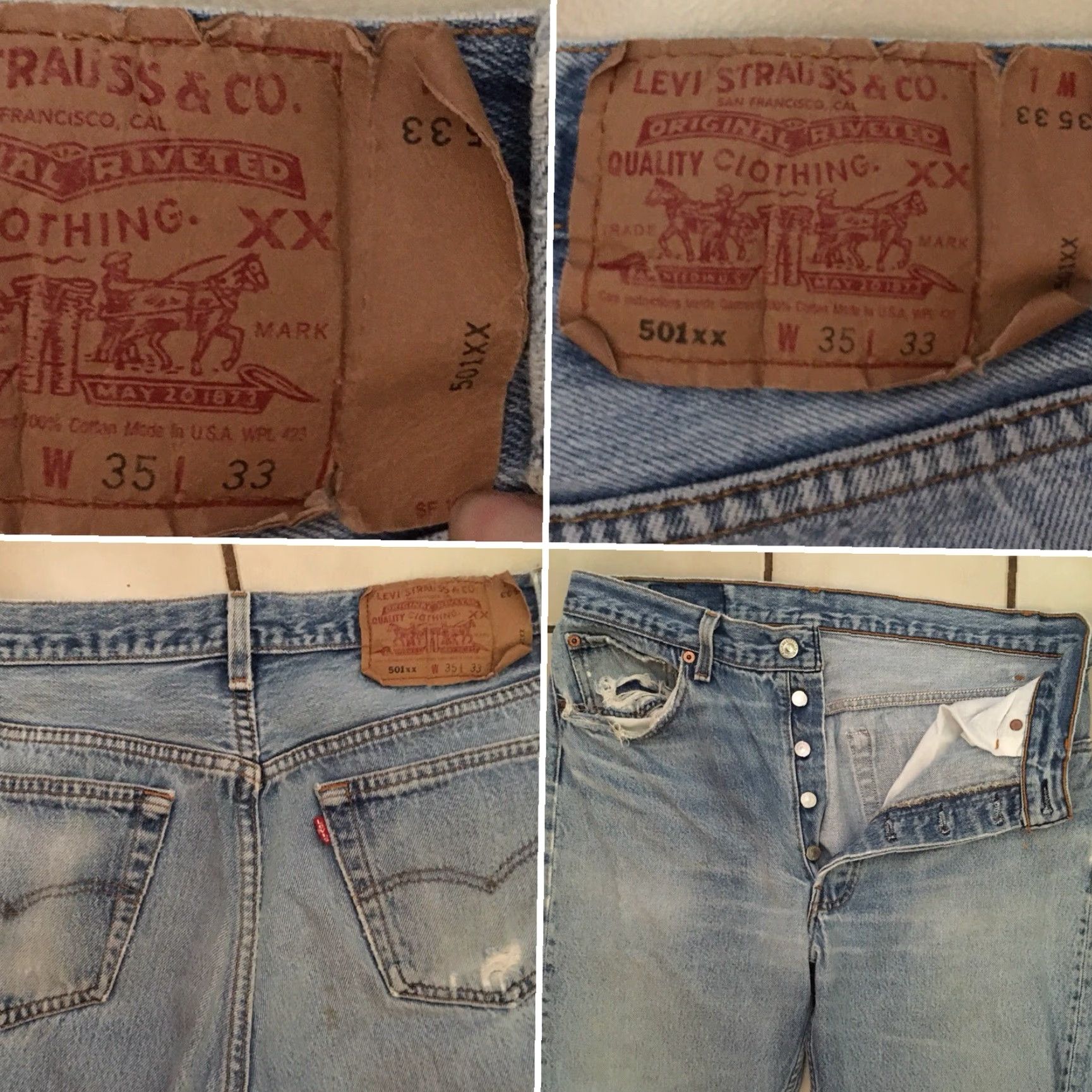 Vintage VINTAGE Levi’s 501 Jeans Button Fly 35 33 Measure 31.5 x 29.25 Distressed Blue Denim Made in USA Mens/Womens Jeans 501xx Size US 30 / EU 46 - 7 Thumbnail