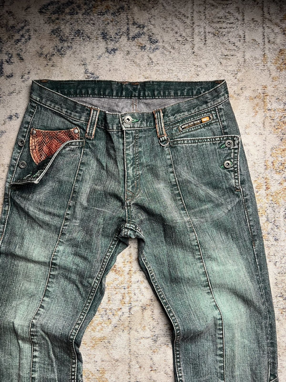 Nicole Club Nicole Club For Men Snake Pocket Green Faded Flared Jeans Size US 31 - 4 Thumbnail