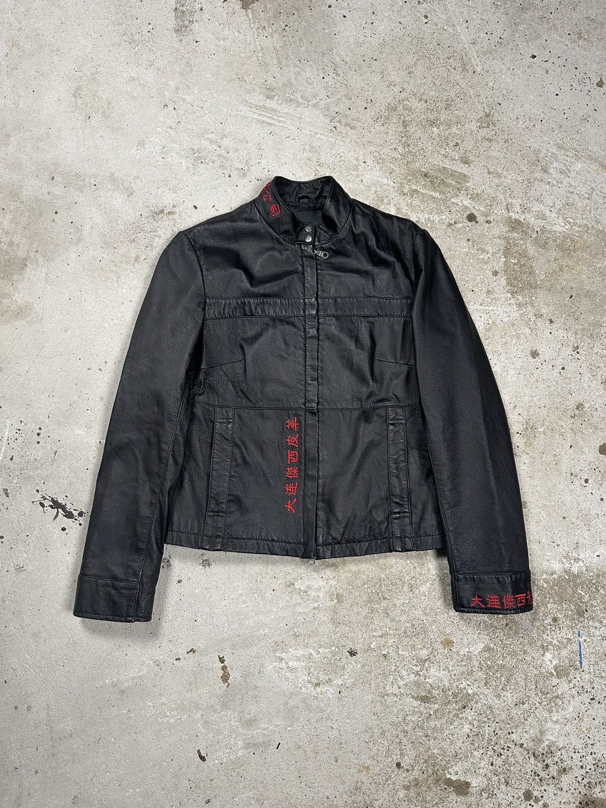 Vintage y2k Black Genuine Leather Jacket Japanese