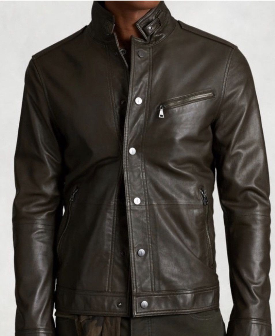 John Varvatos Snap Front Leather Jacket EU 50 USA 40 Size US M / EU 48-50 / 2 - 5 Thumbnail