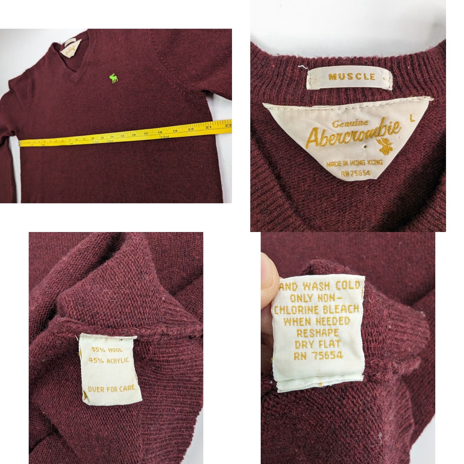 Abercrombie & Fitch VINTAGE Abercrombie & Fitch Sweater Unisex Adults Wool Maroon V-Neck Pullover Knit Size L Size US L / EU 52-54 / 3 - 8 Thumbnail