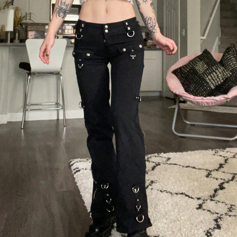 Designer × Japanese Brand × Vintage Punk Goth Rings Rivets Eyelet Zippers Slit Flare Trousers Size 26" / US 2 / IT 38 - 5 Thumbnail