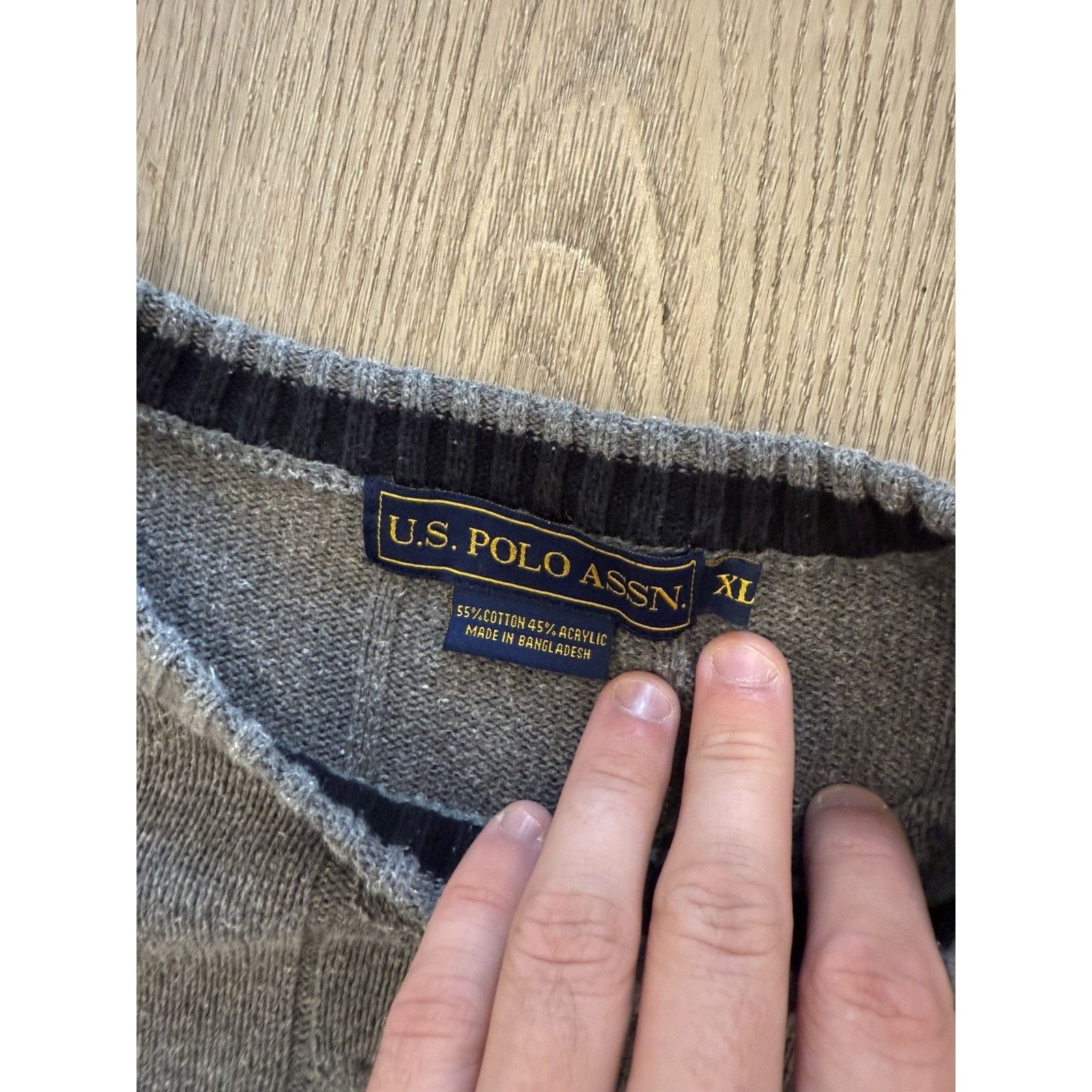 U.S. Polo Assn. US Polo Association Sweater Gray Cable Knit Dark Academia Size US XL / EU 56 / 4 - 5 Thumbnail