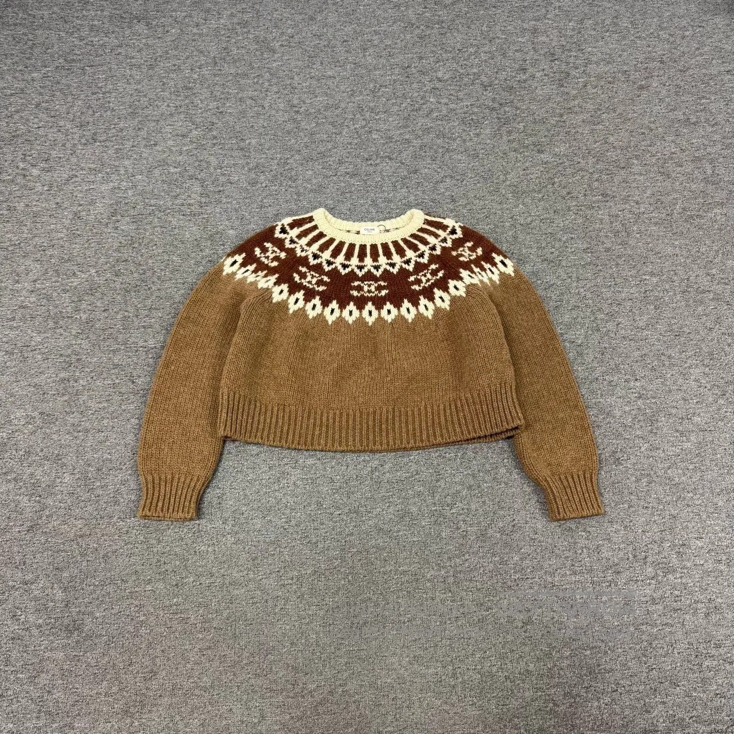 Celine CELINE Fair Island jacquard round-neck short knit sweater| Size XS / US 0-2 / IT 36-38 - 1 Thumbnail