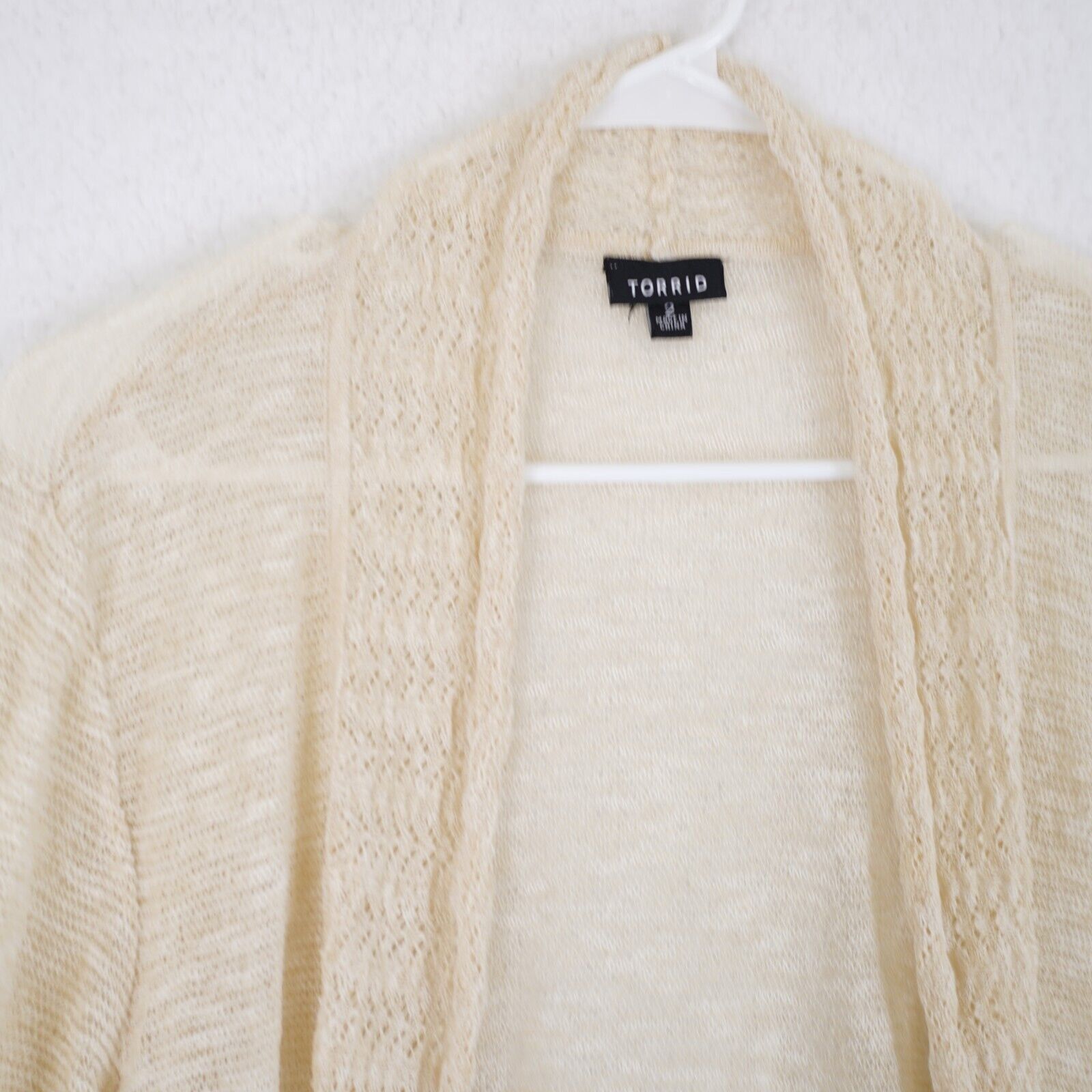 Torrid Torrid Cream Knit Lace Cardigan Sweater Size 2 Cotton Acryli Size XS / US 0-2 / IT 36-38 - 2 Thumbnail