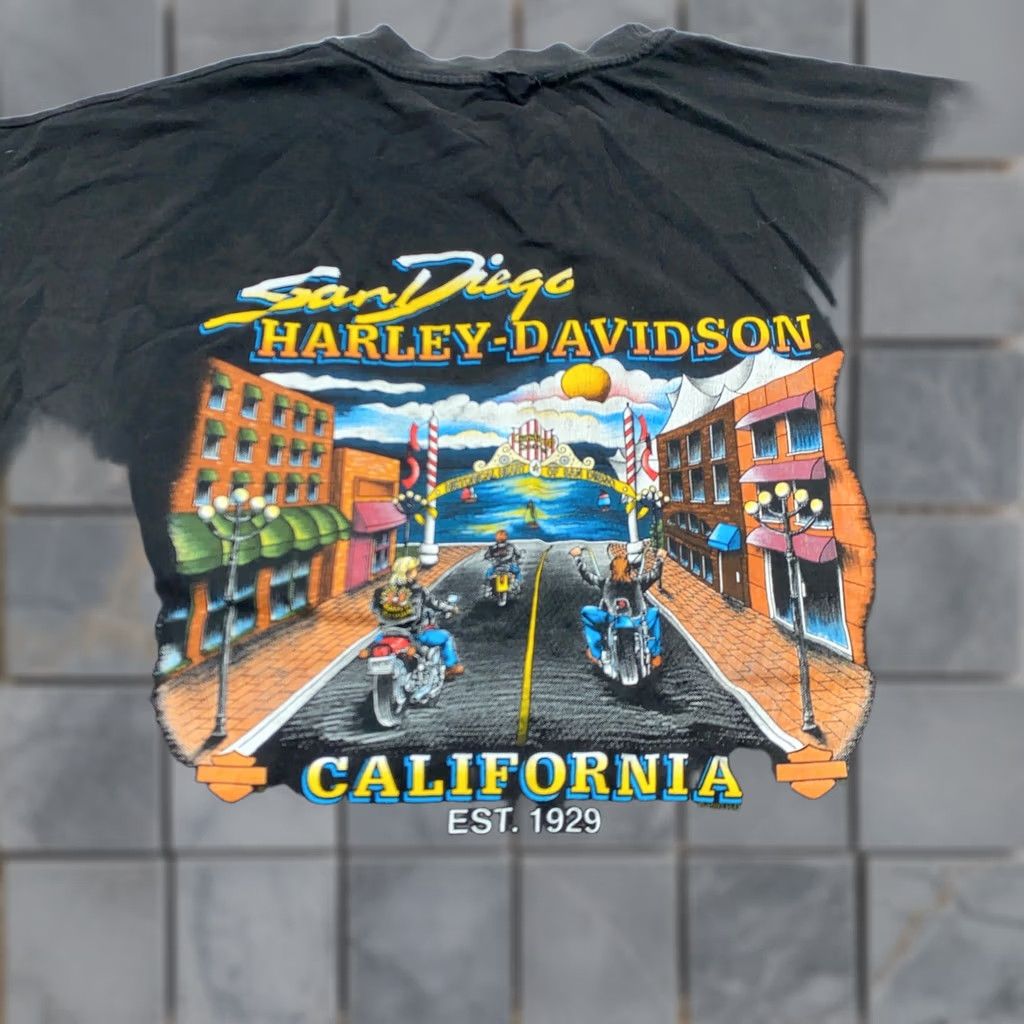 Harley Davidson VINTAGE Harley-Davidson T-Shirt XL Black Men 90s Biker Motorcycle San Diego California Pocket Crew Neck Short Sleeve Double-Sided 80s 90s Shirt Mens Size US XL / EU 56 / 4 - 1 Thumbnail