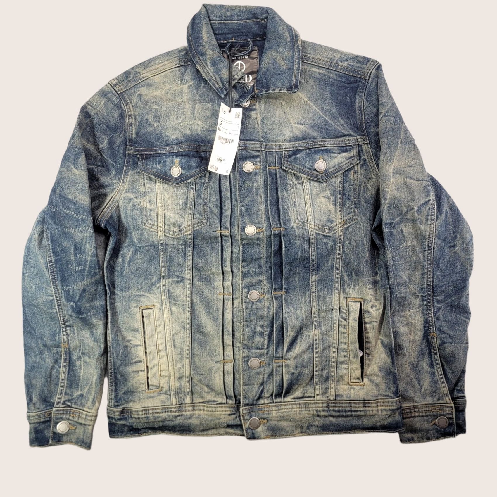 Denime OXYD Jacket Mens S Blue Premium Denim Distressed Button Front Stretch Western Size US S / EU 44-46 / 1 - 1 Thumbnail