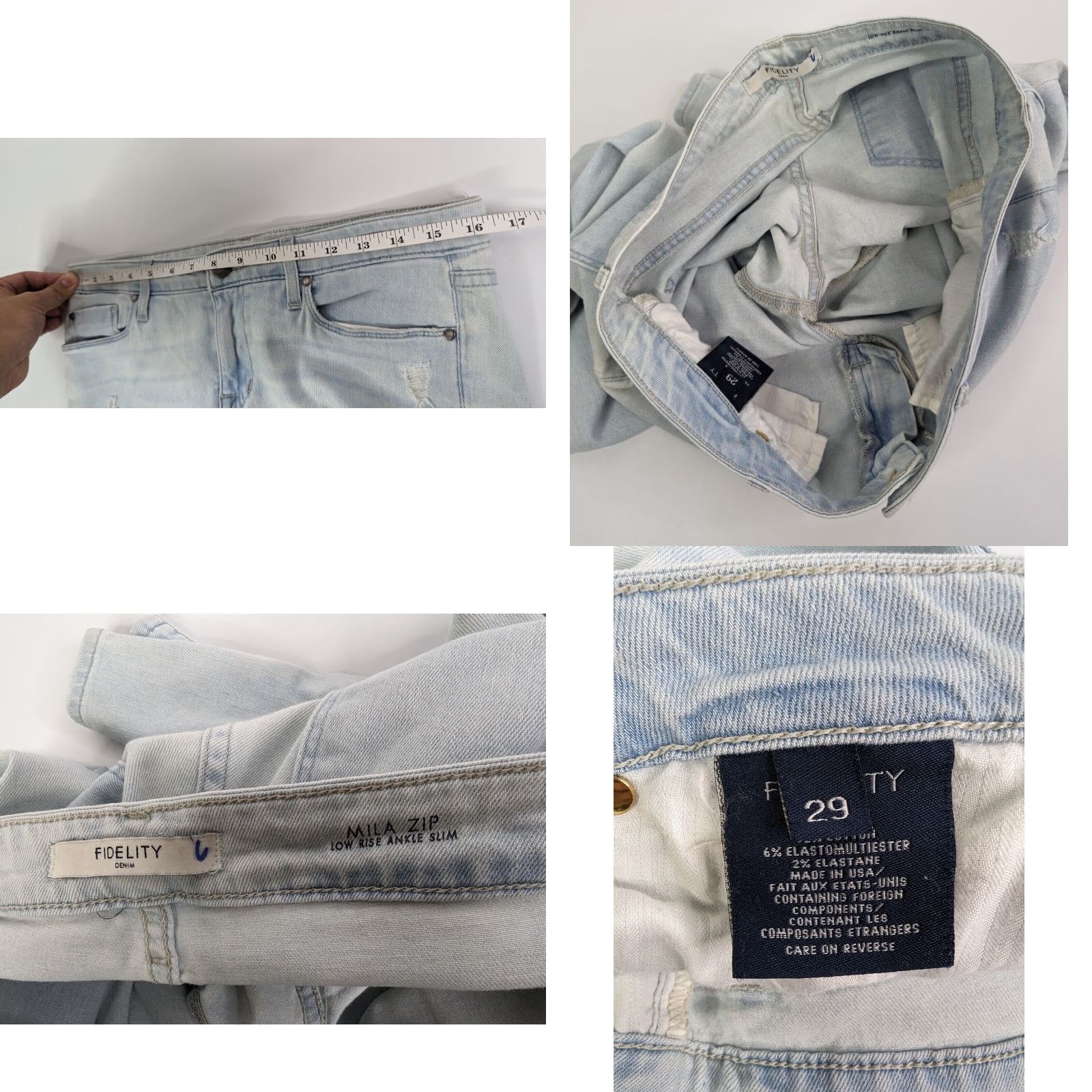 Vintage Fidelity Mila Zip Low Rise Ankle Slim Jeans Women’s 29 Light Washed Blue – Denim, 5-Pocket, Cotton Blend, Blue, Regular, Jeans, Womens Size 28" / US 6 / IT 42 - 8 Thumbnail