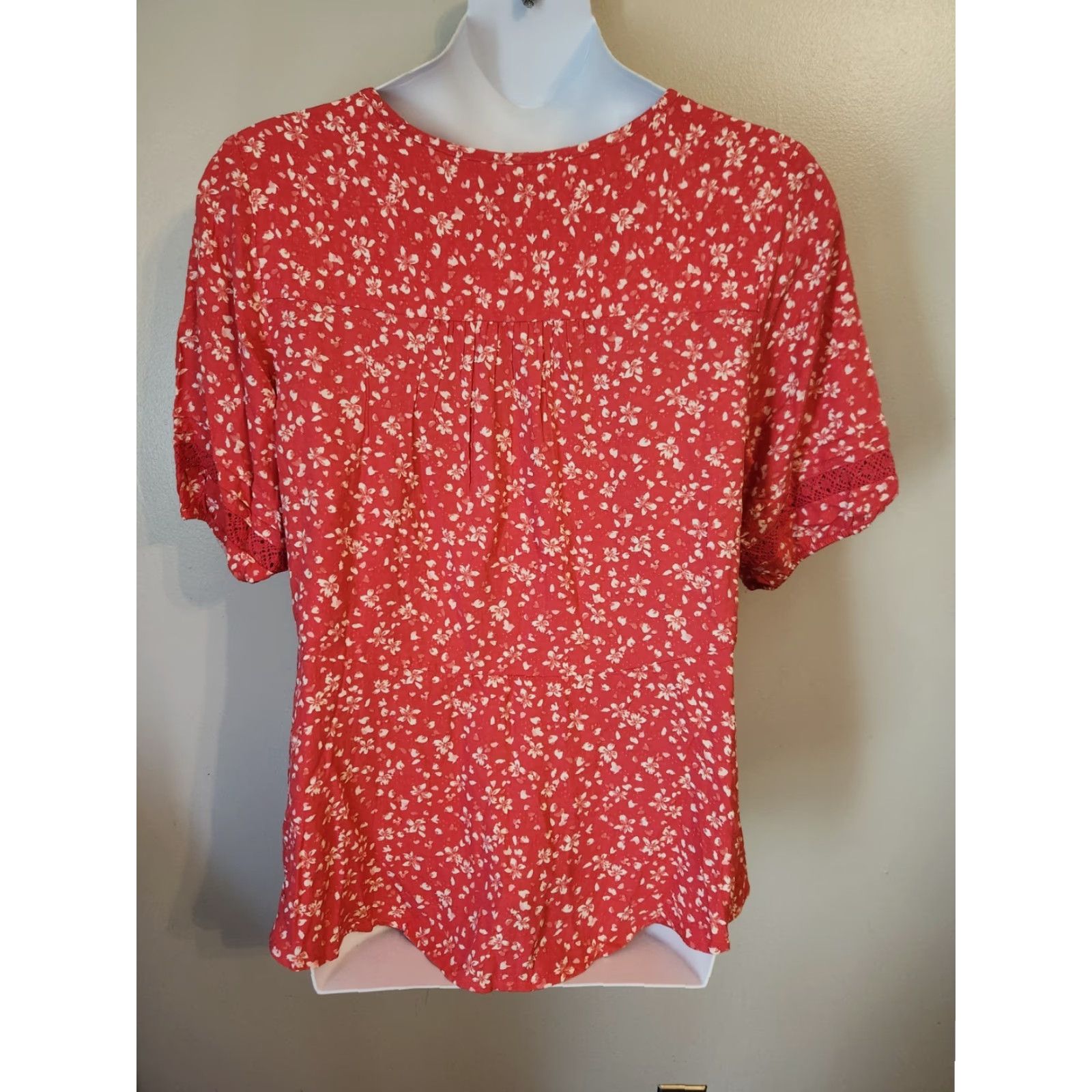 Vintage Falls Creek Dark Pink Floral Lace Swing Top 1X Blouse Womens Hippie Boho Lace Rayon Short Sleeve Round Neck NWT Size XL / US 12-14 / IT 48-50 - 6 Thumbnail