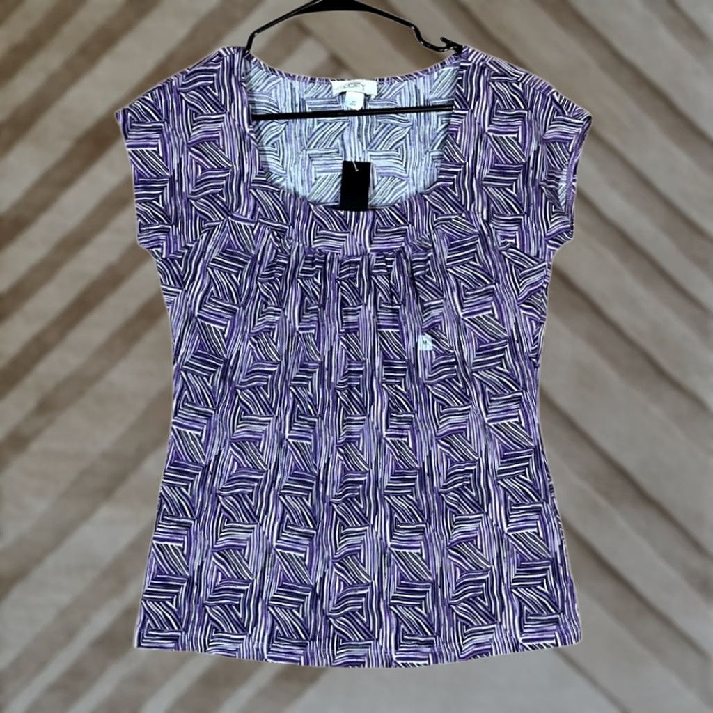 Ann Taylor Ann Taylor LOFT Blouse Purple Short Sleeve Round Neck Medium Womens Shirt Size M / US 6-8 / IT 42-44 - 1 Thumbnail