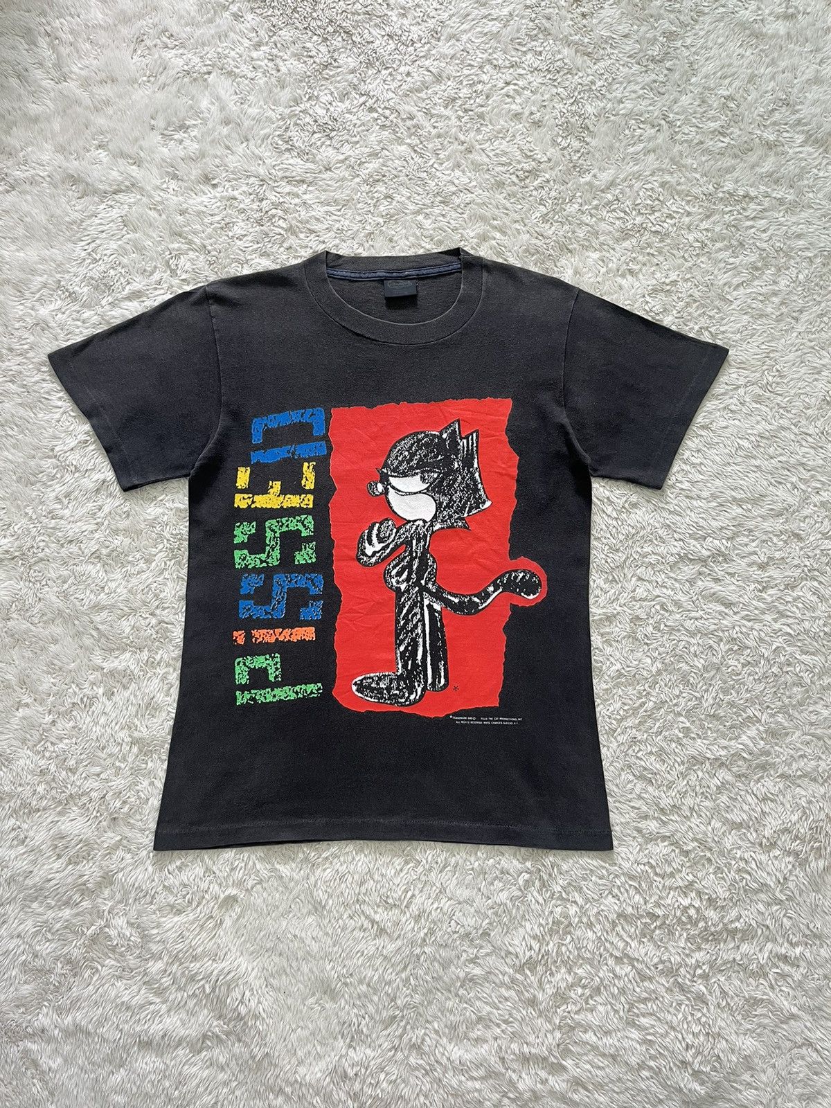 Vintage vintage 1990's "black faded" felix the cat t-shirt Size US M / EU 48-50 / 2 - 1 Thumbnail
