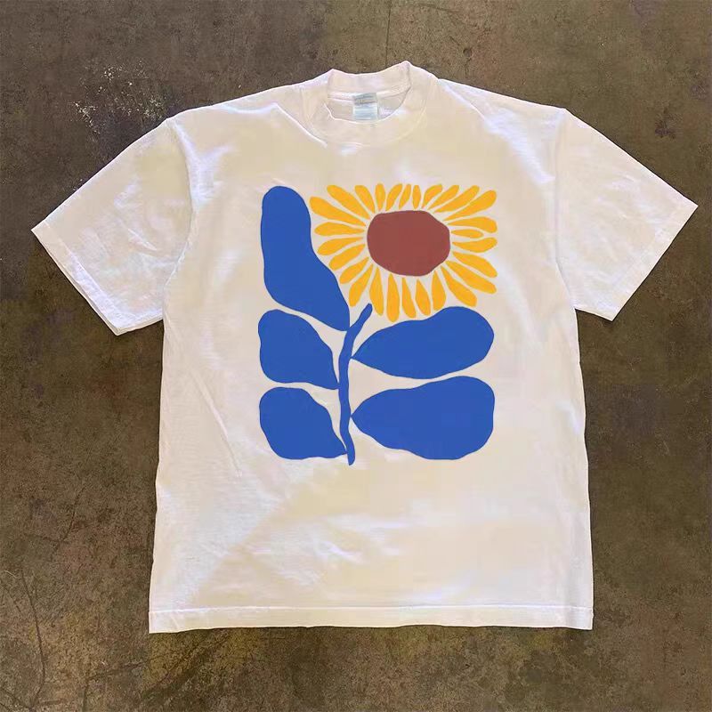 Japanese Brand White Loose Sunflower Flower Print Short Sleeve T-Shirt Size US M / EU 48-50 / 2 - 2 Thumbnail