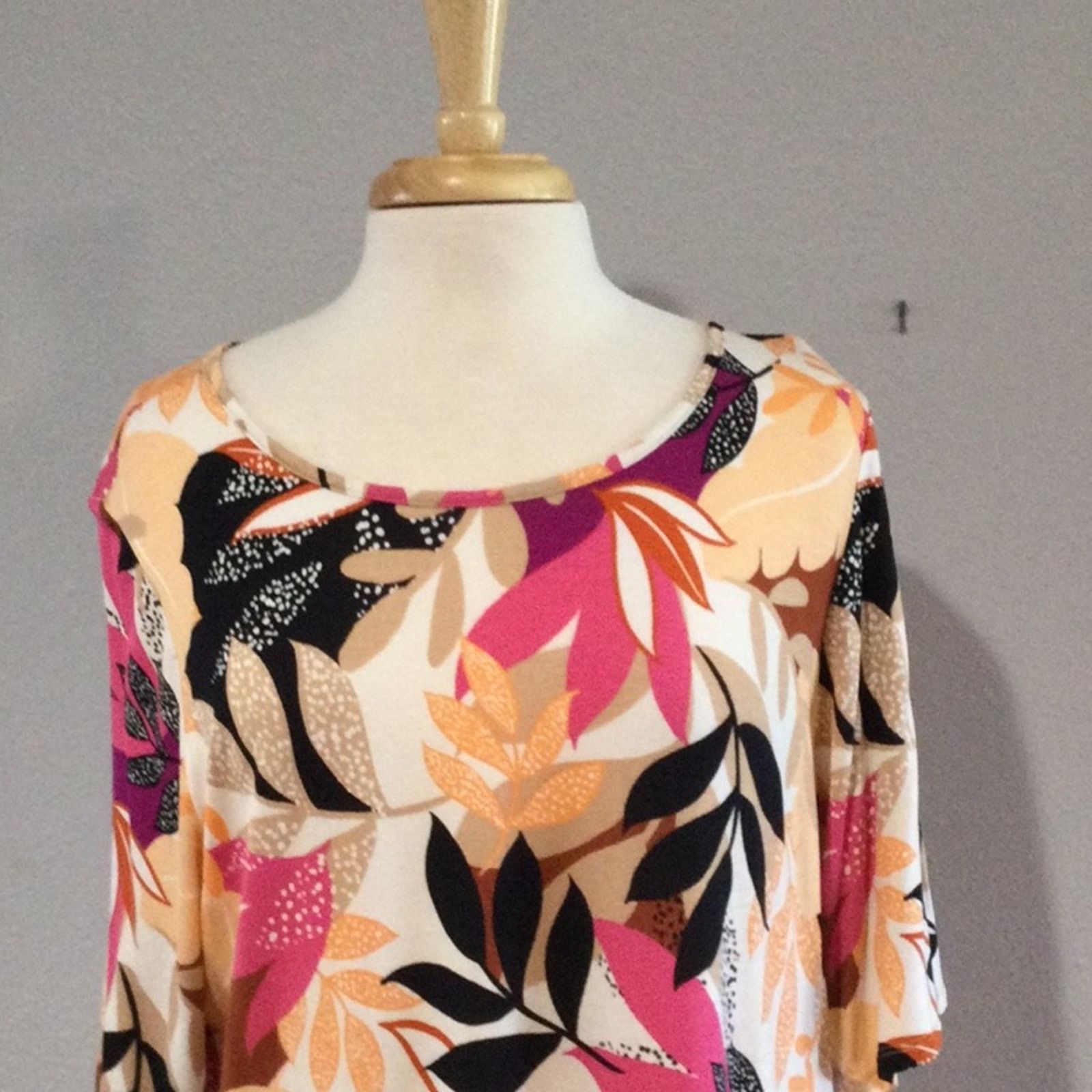 Apt. 9 Apt 9 Multicolor Foliage Print Soft 3/4 Sleeve Tunic Size XL Size XL / US 12-14 / IT 48-50 - 2 Thumbnail