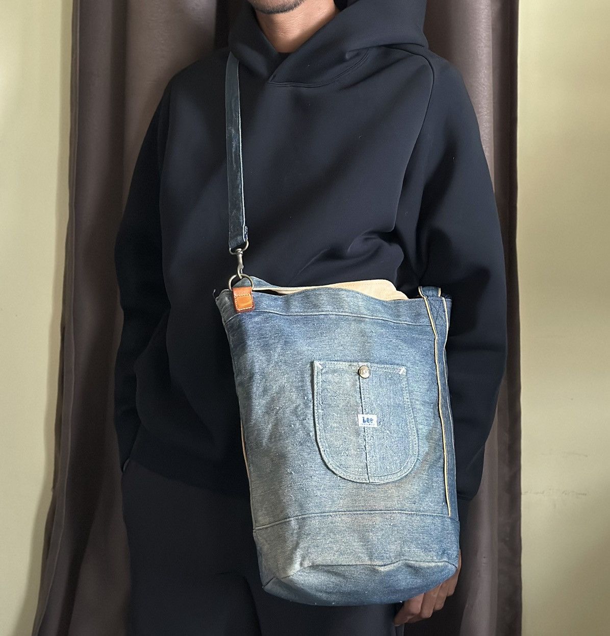 Denime x Lee Union Made Denim Sling Tote Bag in Blue, Men's