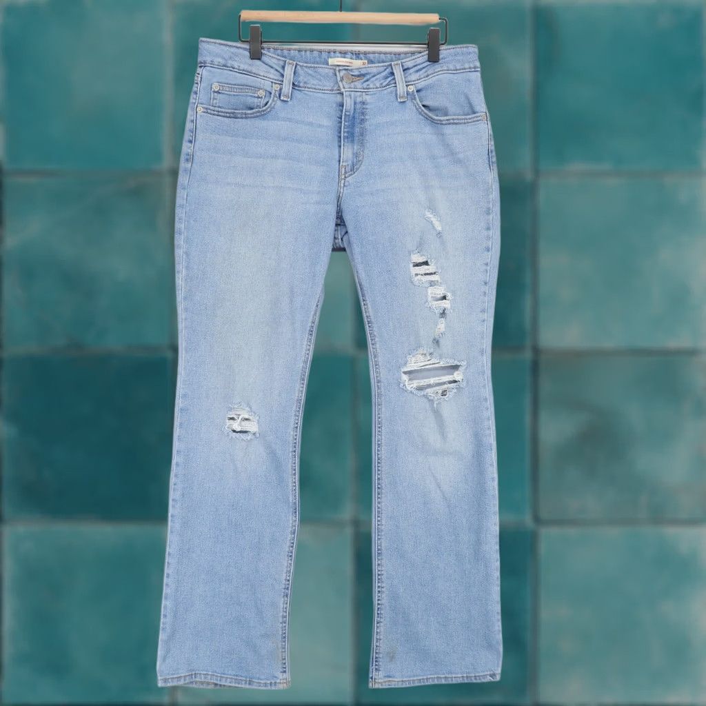 Levi's Levi'S Superlow Boot Jeans Womens 32 Blue Distressed Low Rise Bootcut Stretch Size 24" / US 00 / IT 34 - 1 Thumbnail