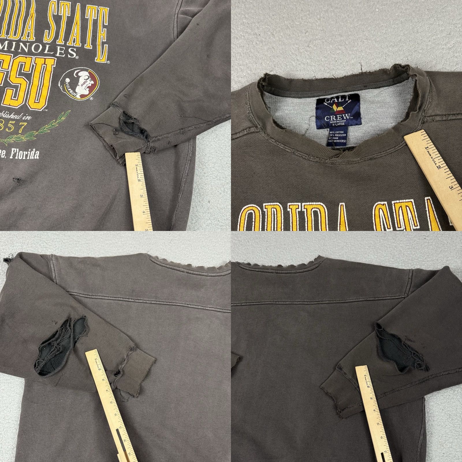 Vintage VINTAGE Florida State University Sweatshirt Mens XL Gray FSU Seminoles Distressed Thrash Size US XL / EU 56 / 4 - 8 Thumbnail