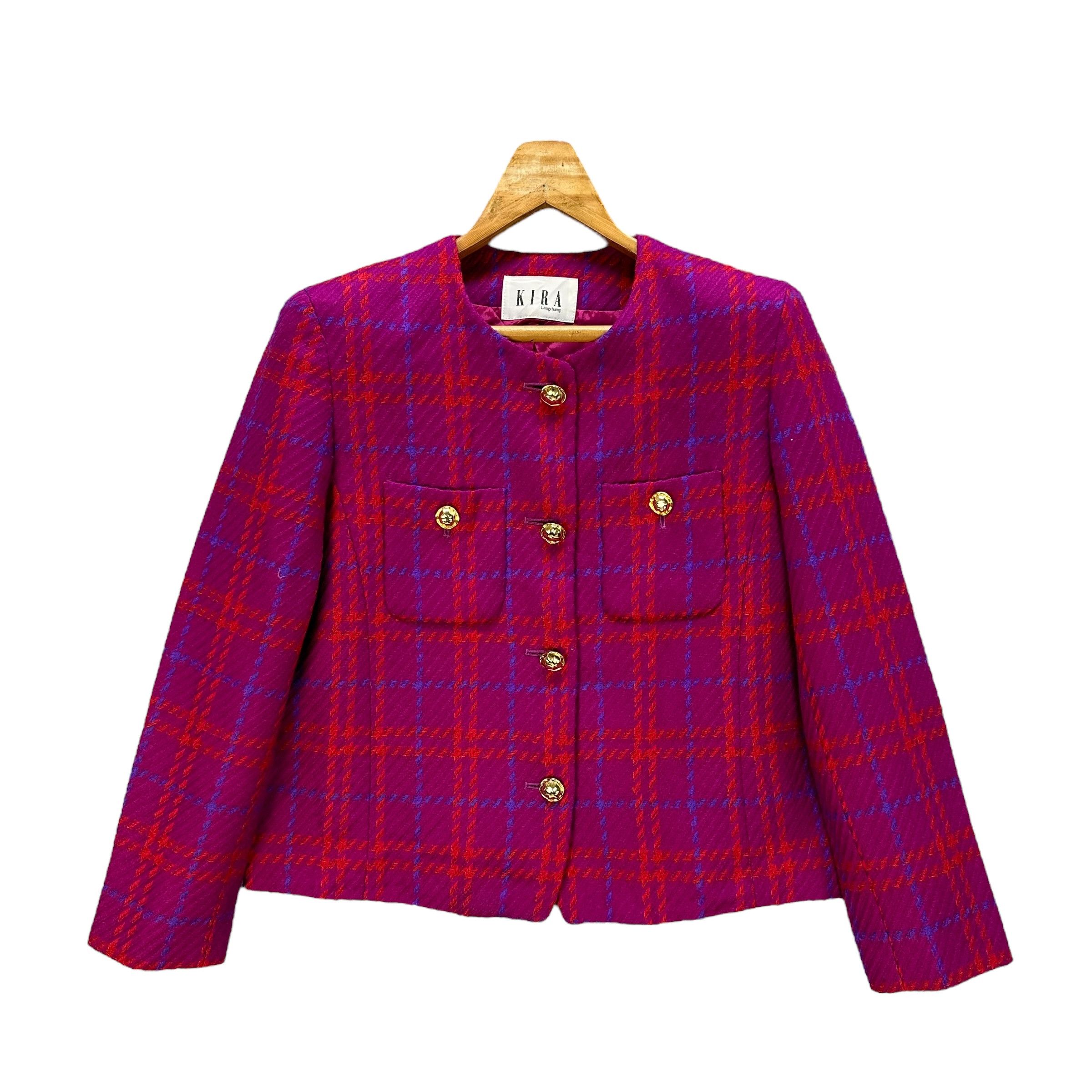 Longchamp KIRA LONGCHAMP Purple Check Crop Jacket #A54-1248 Size M / US 6-8 / IT 42-44 - 1 Thumbnail