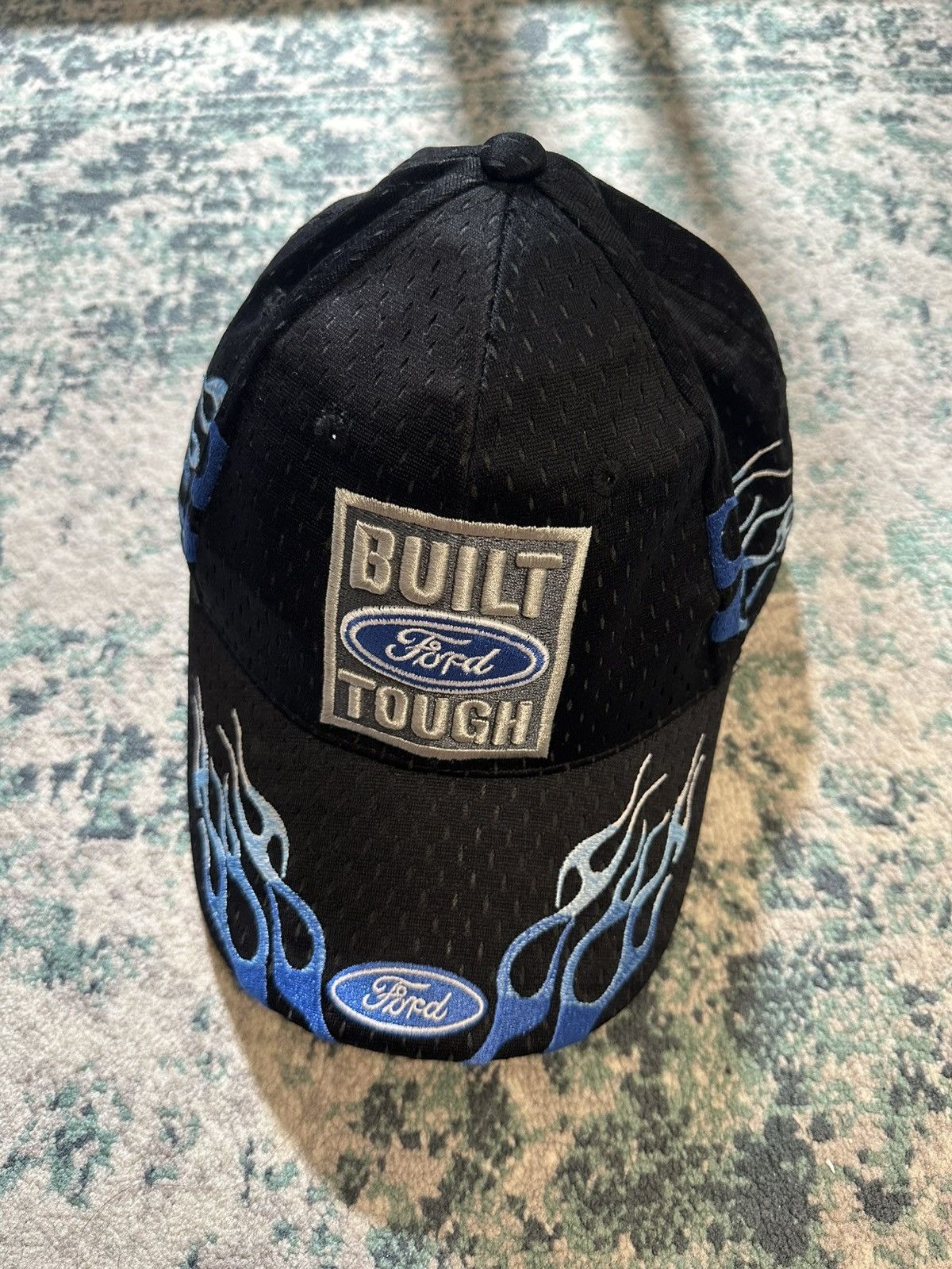 Ford × Vintage Vintage Ford Racing Black and Blue Flames Fire Baseball Cap Size ONE SIZE - 2 Thumbnail