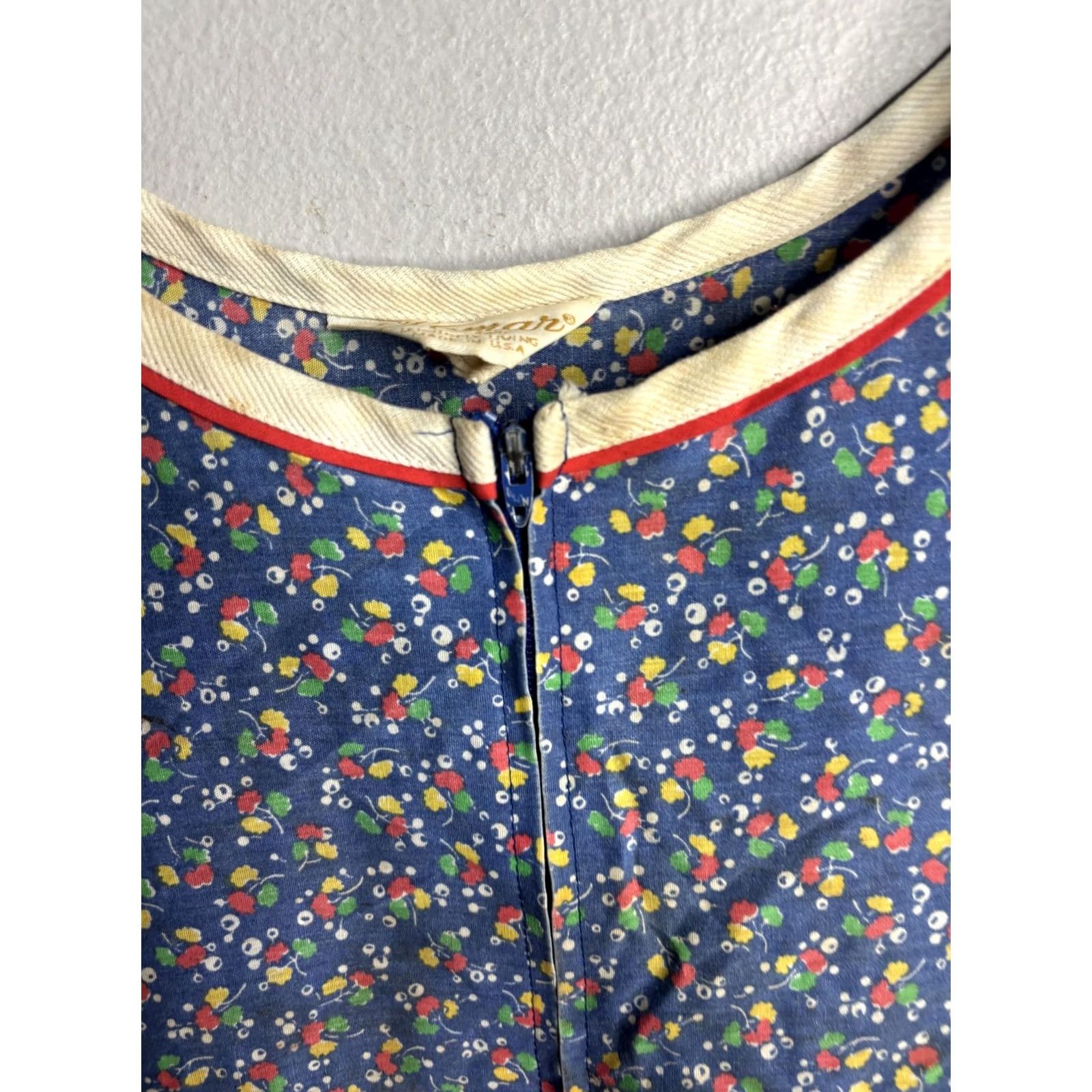 Vintage VINTAGE Komar Chemise Gown Womens Medium Blue Floral Zip Front Sleeveless Size ONE SIZE - 3 Thumbnail