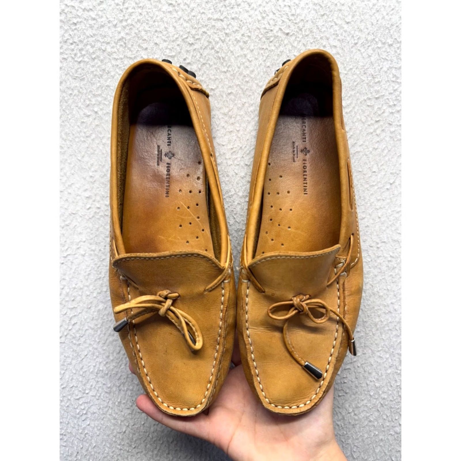 Vintage Fiorentini Leather Moccasin Driving Flat Women 8.5 Brown Bow Detail Moccasin Style Casual Soles Leather Upper Brazil 9736 Size US 9 / IT 39 - 3 Thumbnail
